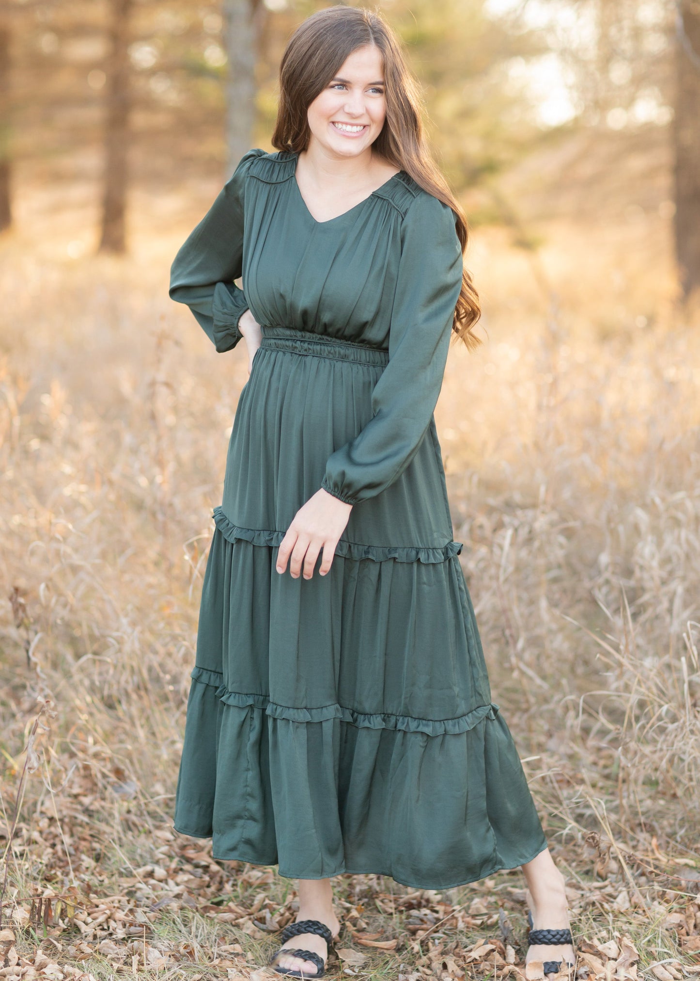 Ruffle Detail Dull Satin Midi Dress Skirts