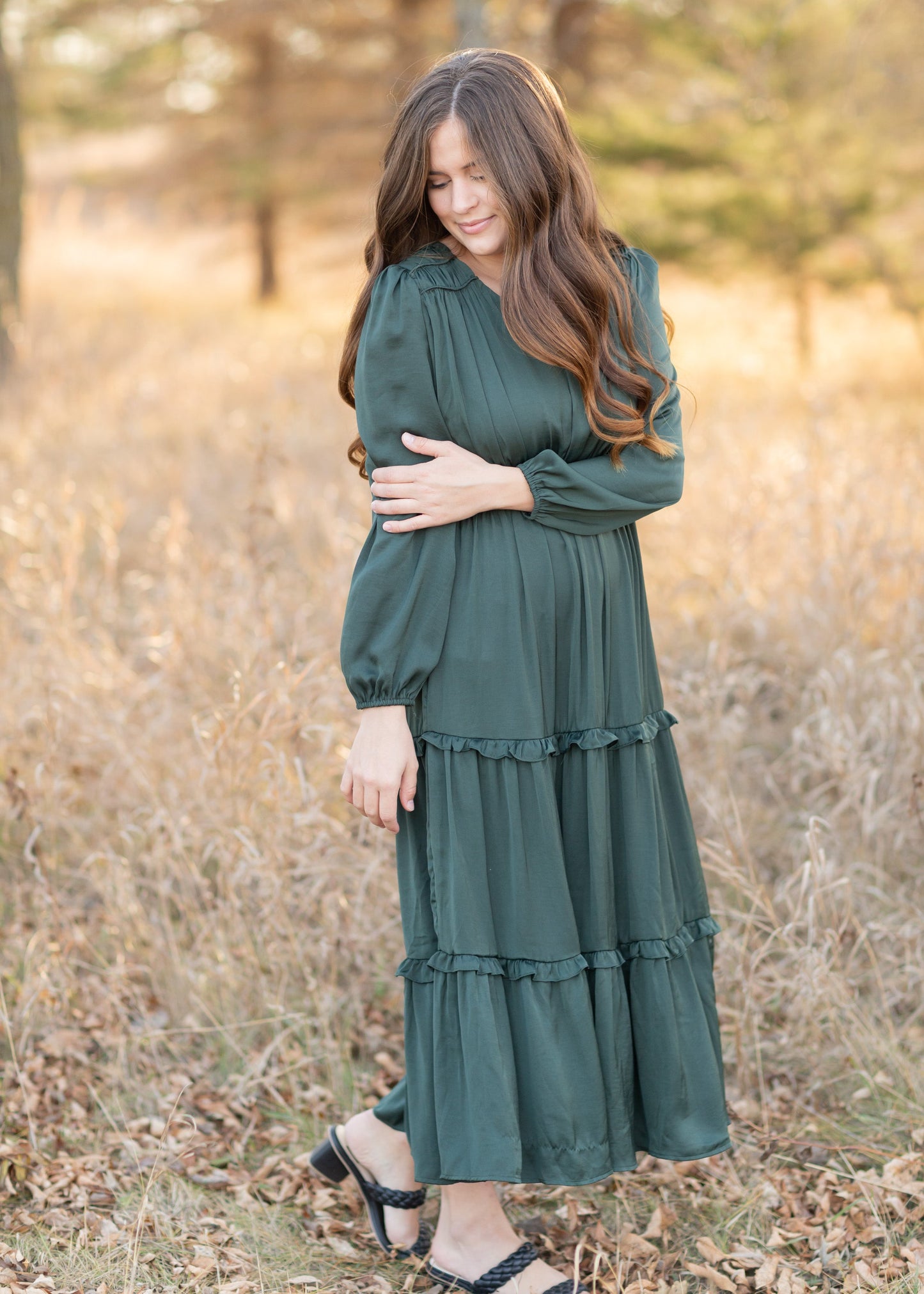 Ruffle Detail Dull Satin Midi Dress Skirts