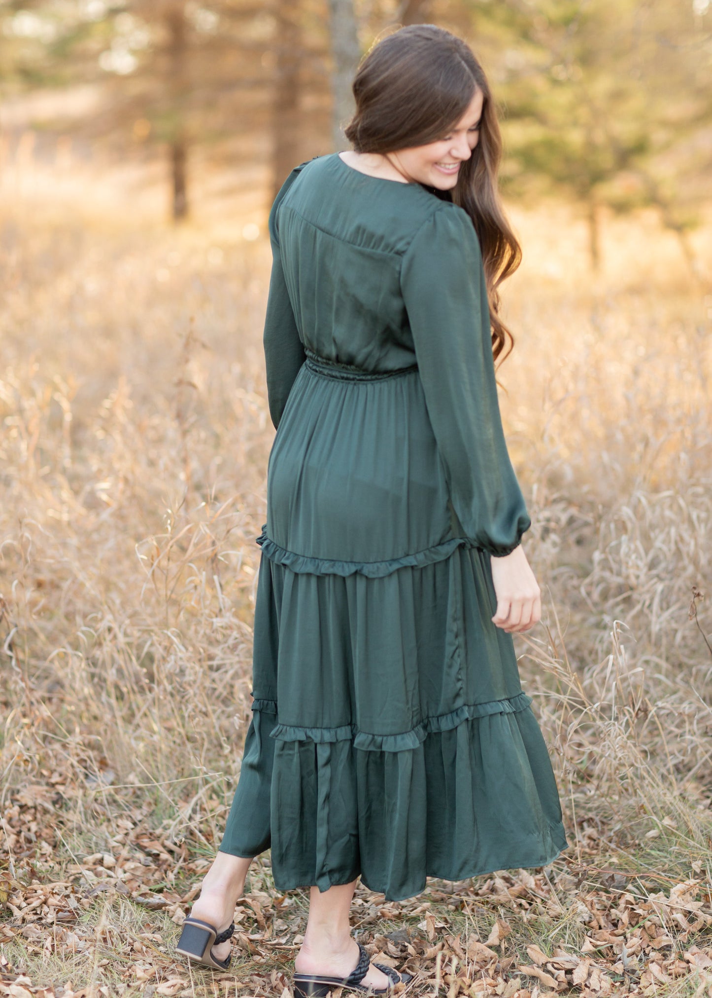 Ruffle Detail Dull Satin Midi Dress Skirts