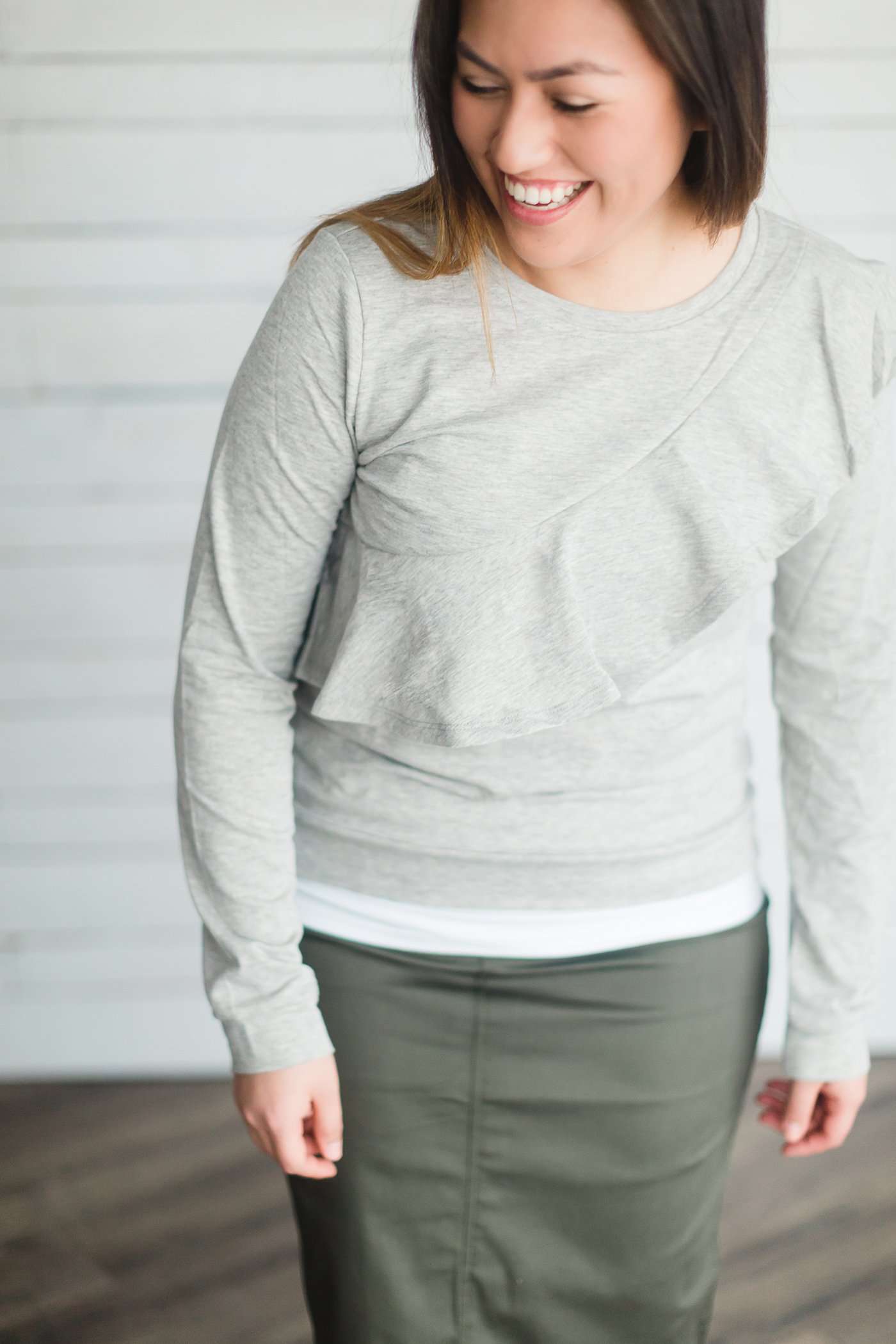 Ruffle Front Gray Top-FINAL SALE Tops