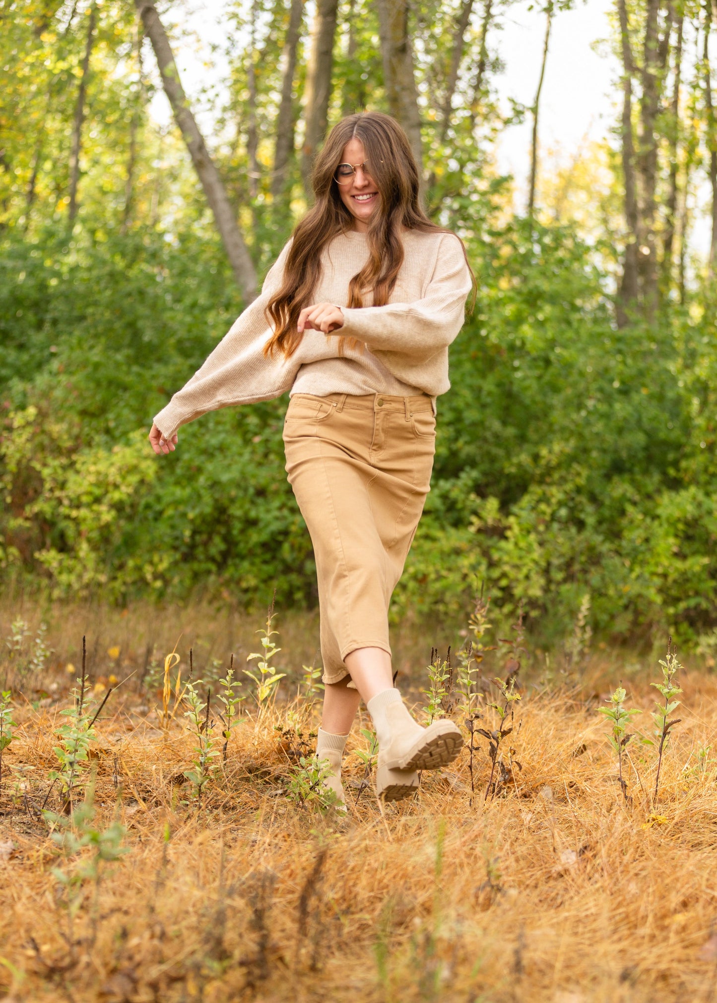 Shayla Paneled Khaki Denim Skirt Skirts