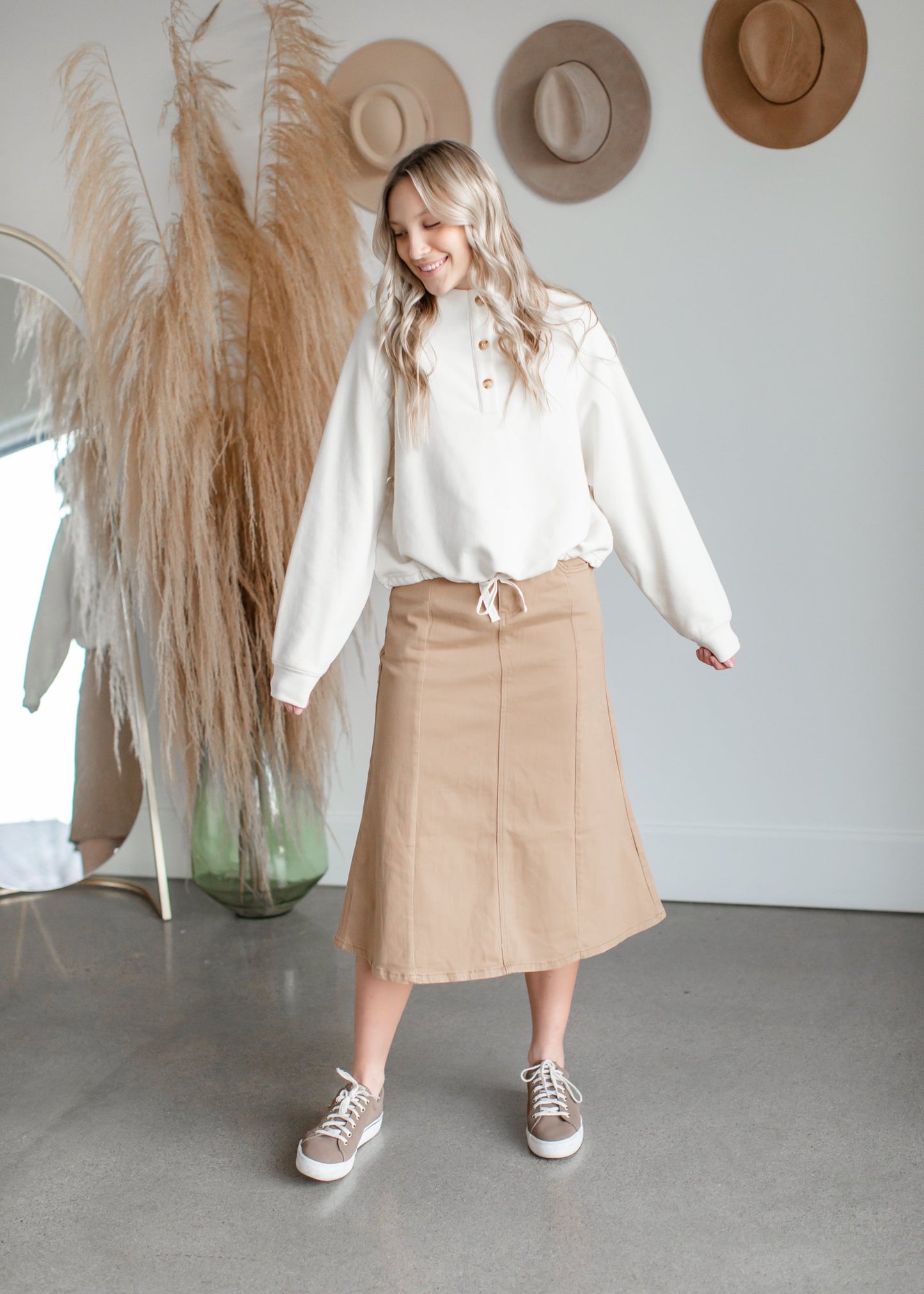 Shayla Paneled Khaki Denim Skirt Skirts Inherit