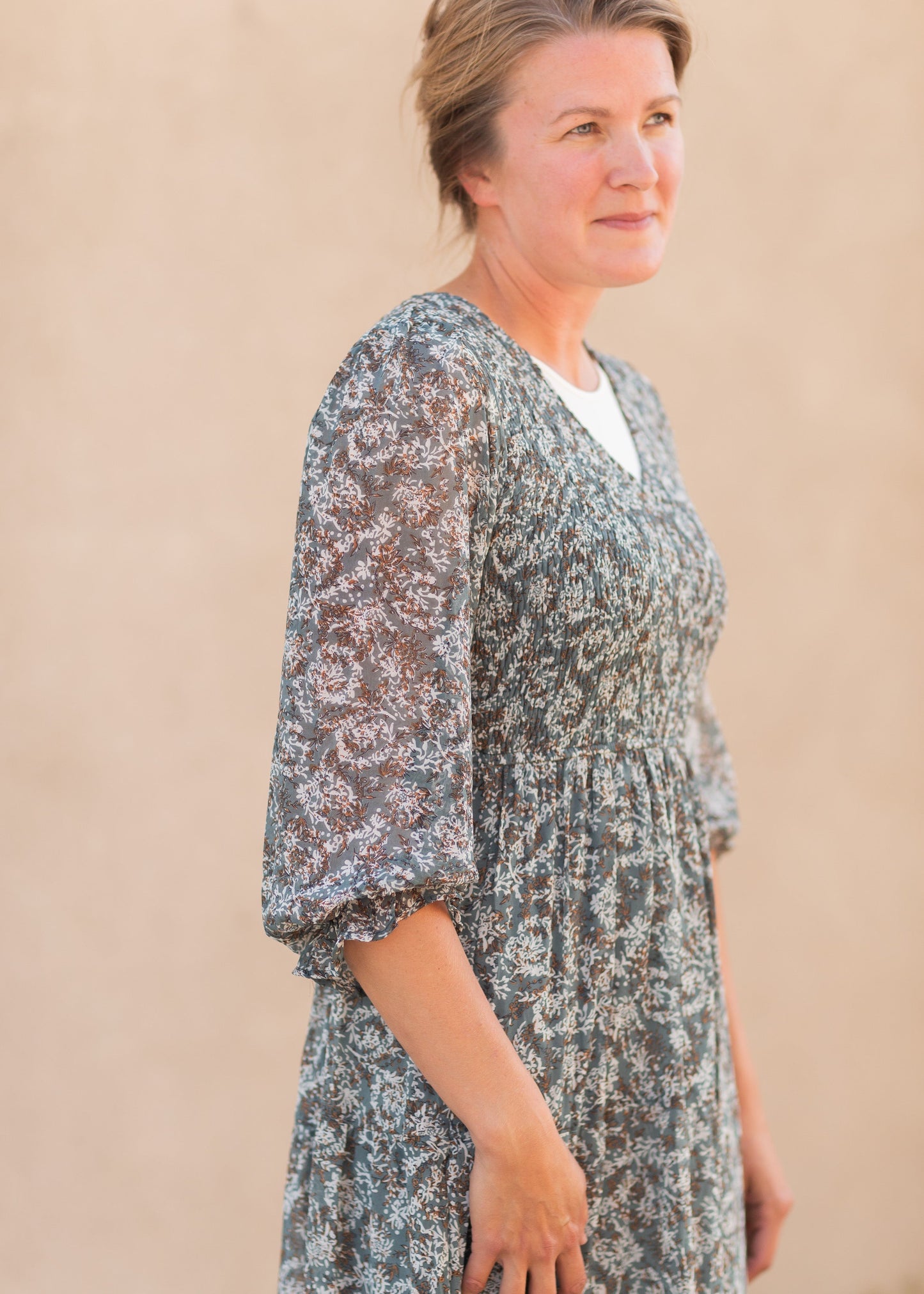Smocked Bodice Midi Dress Dresses