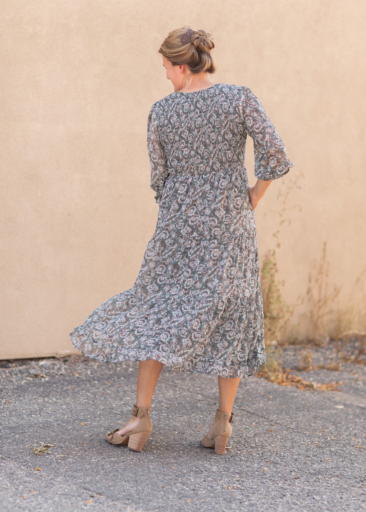 Smocked Bodice Midi Dress Dresses