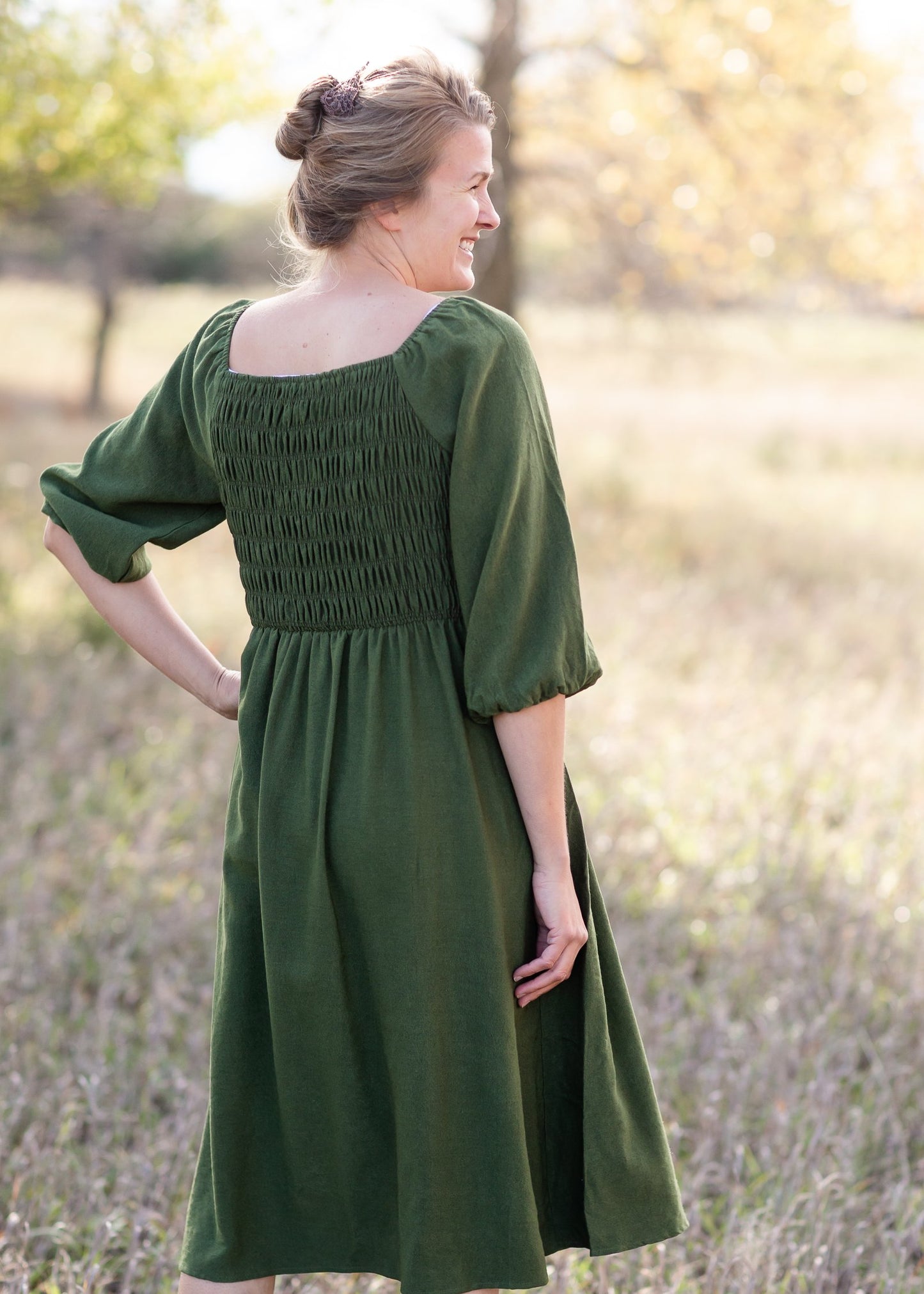 Smocked Bodice Square Neck Midi Dress Dresses Polygram
