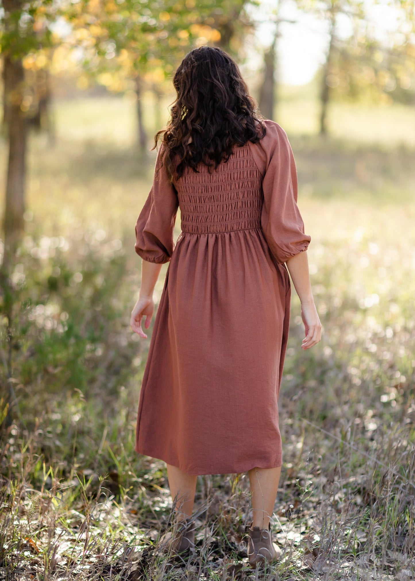 Smocked Bodice Square Neck Midi Dress - FINAL SALE Dresses Polygram