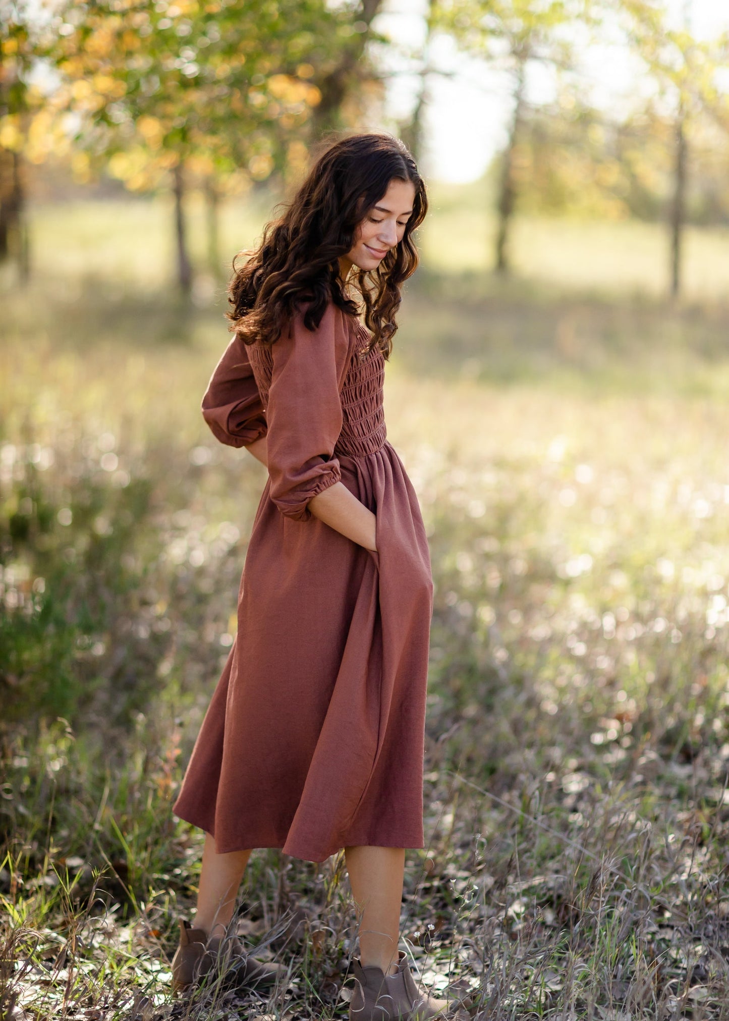 Smocked Bodice Square Neck Midi Dress - FINAL SALE Dresses Polygram