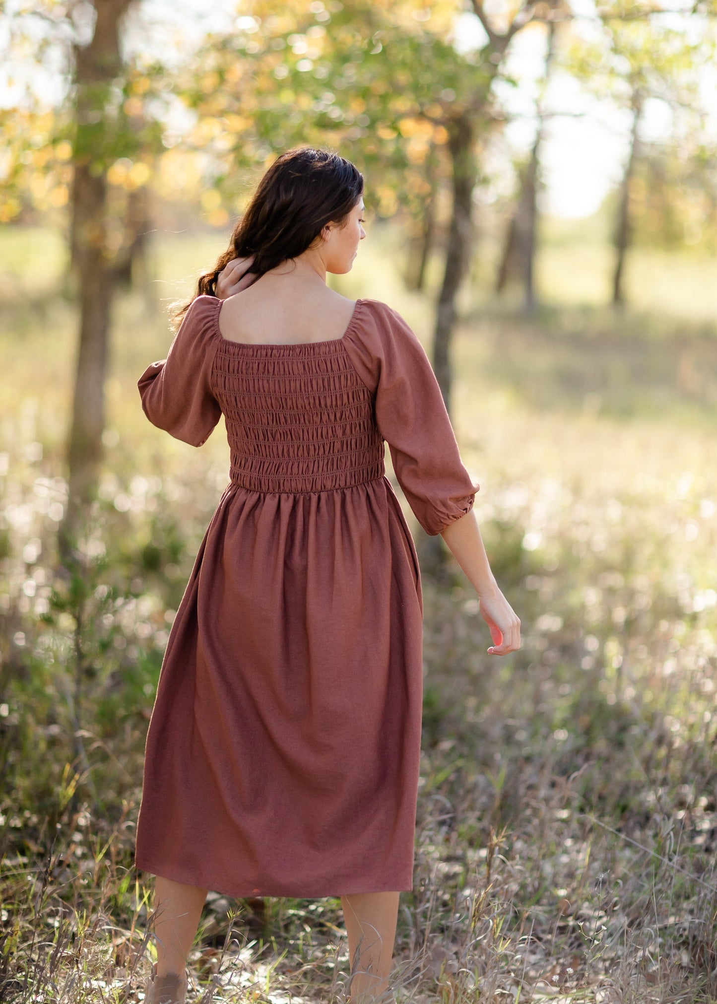 Smocked Bodice Square Neck Midi Dress - FINAL SALE Dresses Polygram