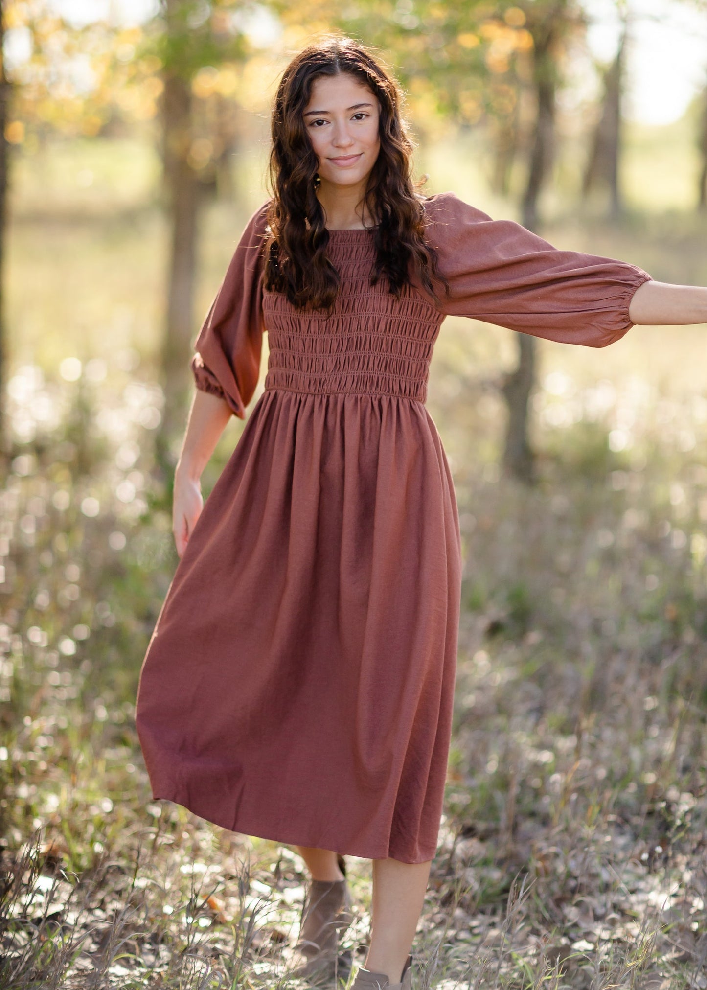 Smocked Bodice Square Neck Midi Dress - FINAL SALE Dresses Polygram