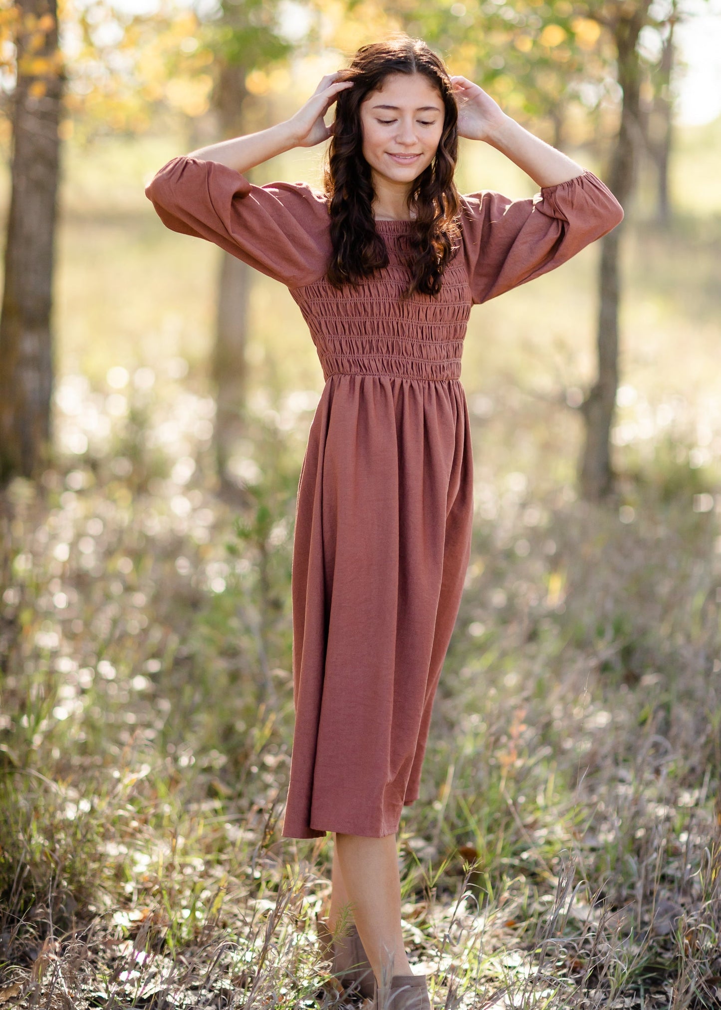 Smocked Bodice Square Neck Midi Dress - FINAL SALE Dresses Polygram Rust / S