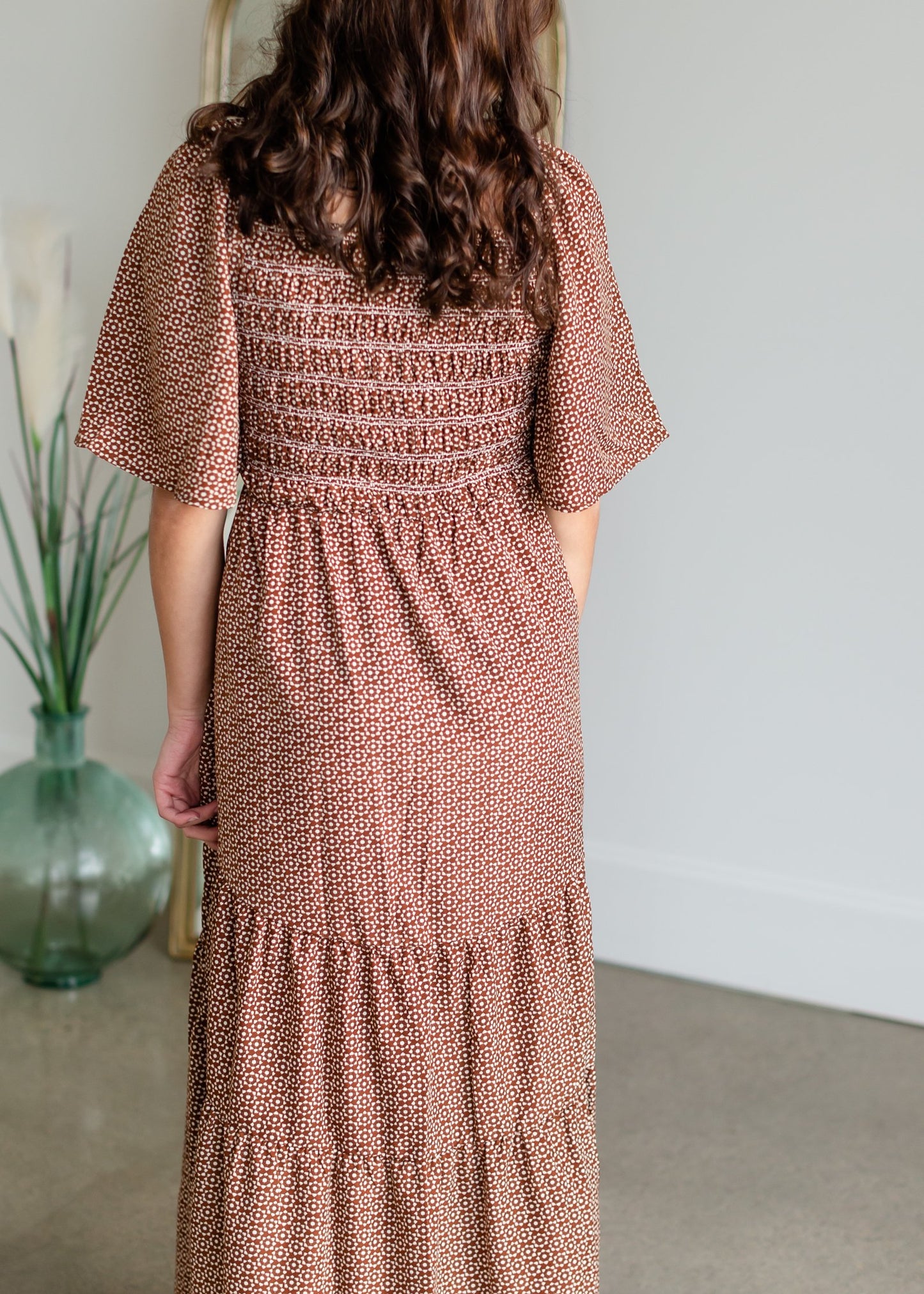 Smocked Square Neck Tiered Midi Dress Dresses Polagram