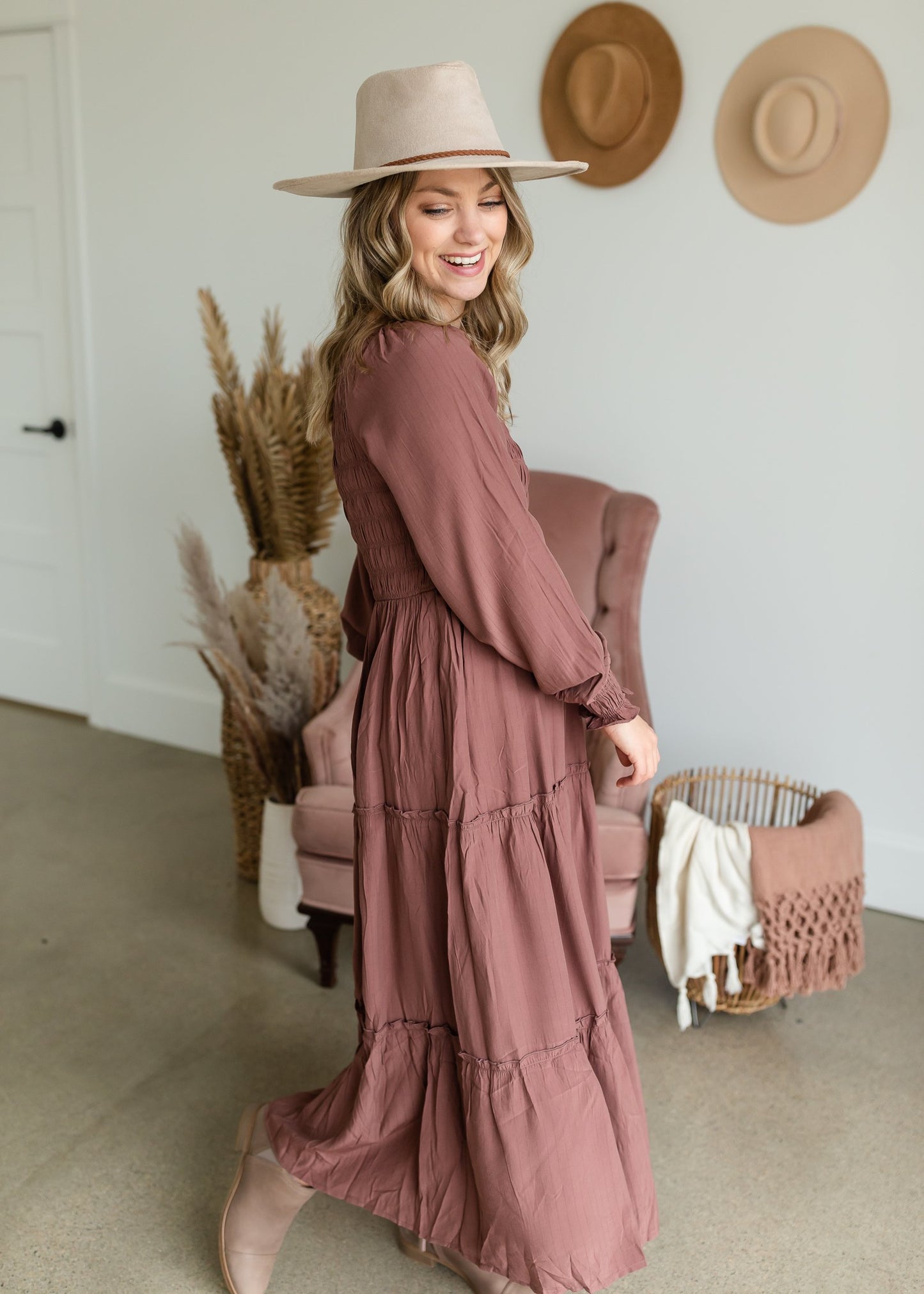 Smocked Square Neck Tiered Ruffle Detail Maxi Dress Dresses Polagram