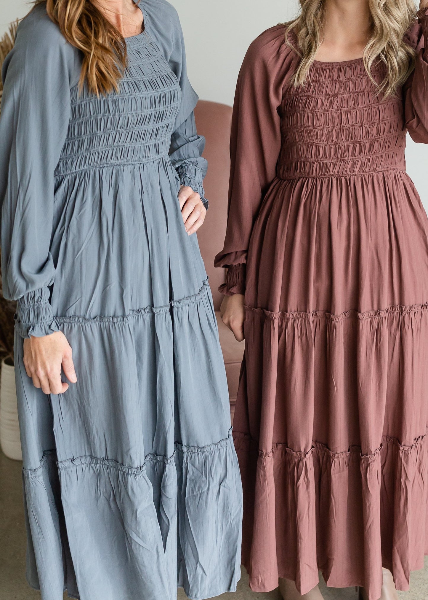 Smocked Square Neck Tiered Ruffle Detail Maxi Dress Dresses Polagram