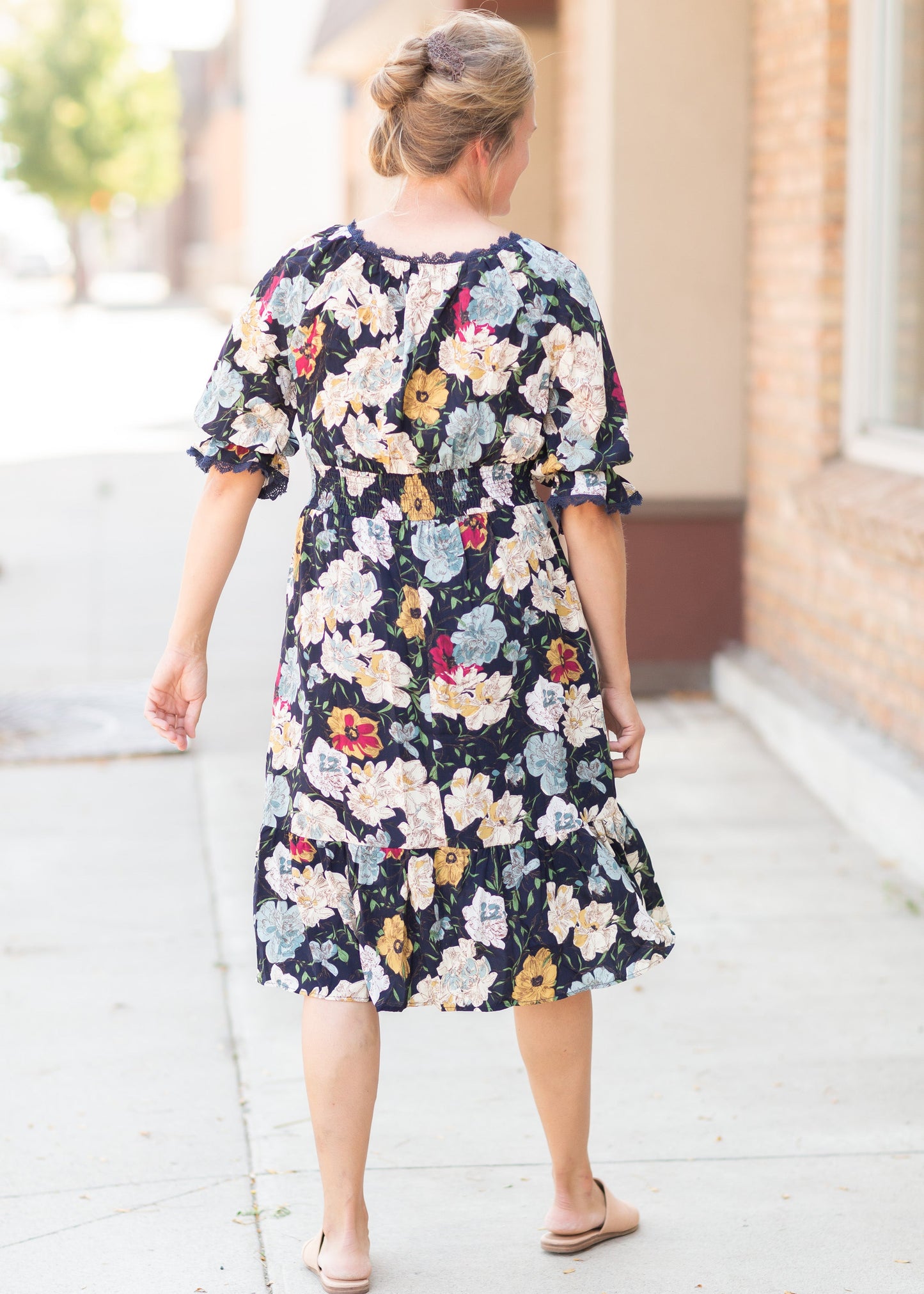 Square Neck Midi Dress with Lace Trim Dresses