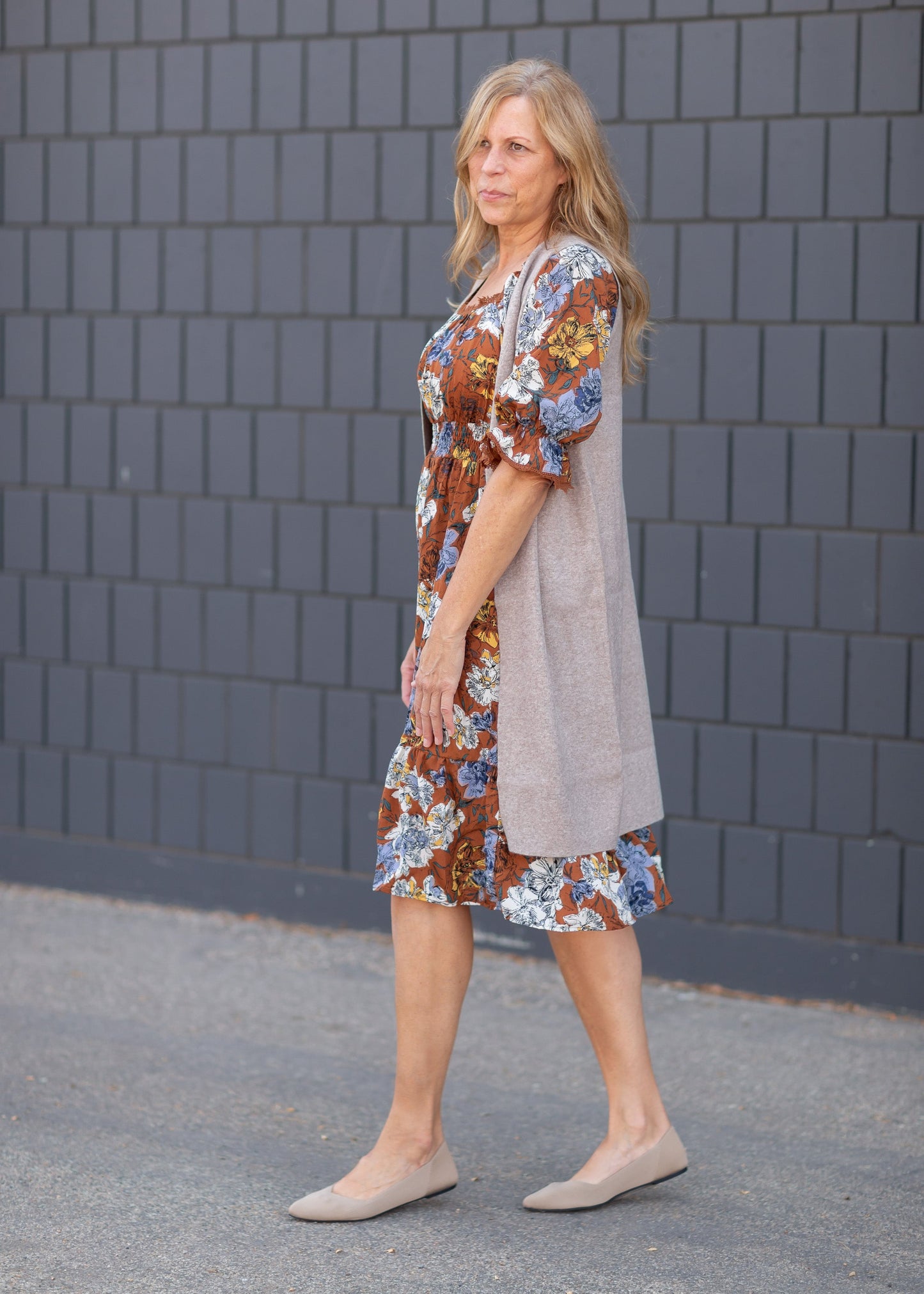 Square Neck Midi Dress with Lace Trim Dresses