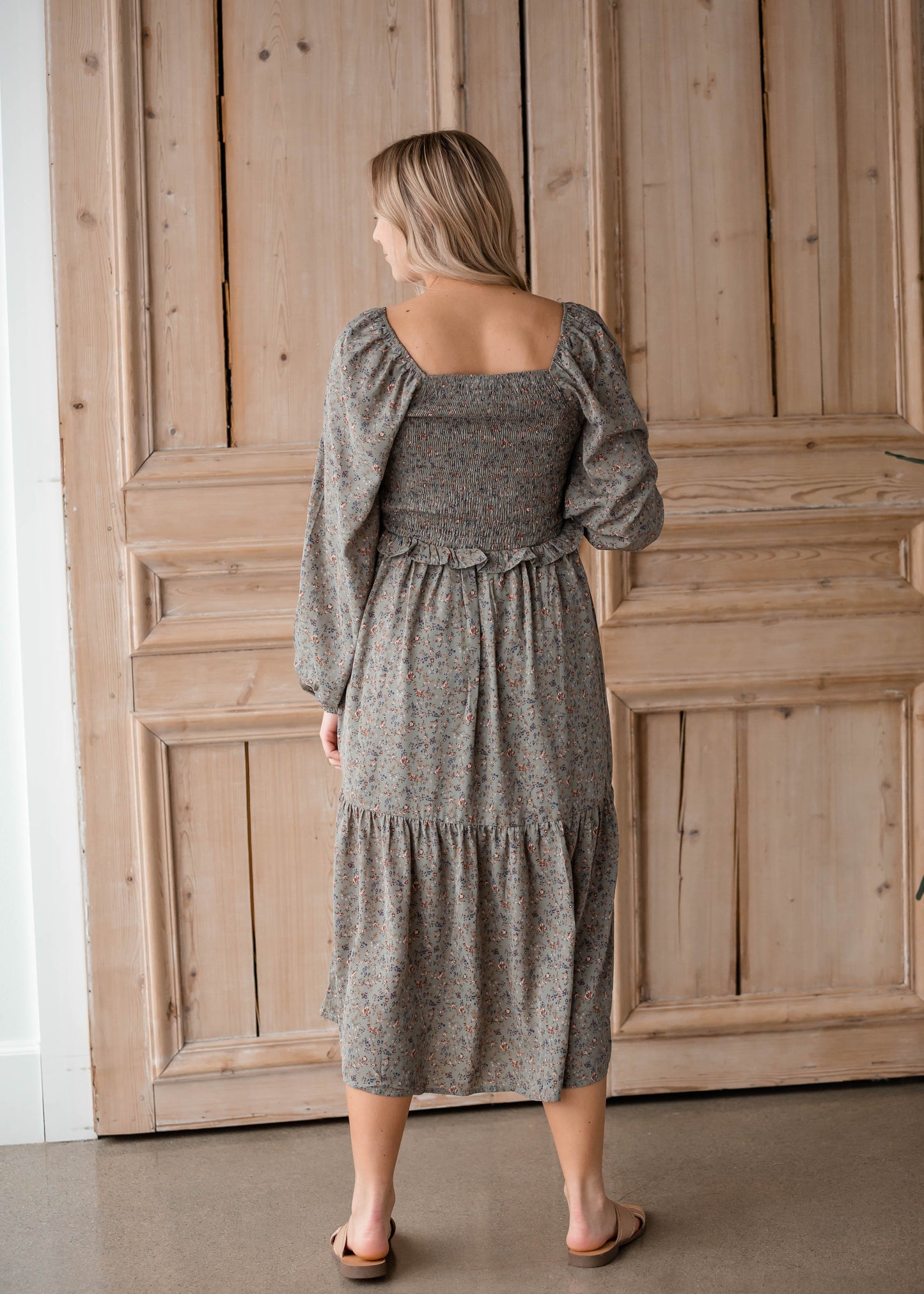 Square Neck Smocked Midi Dress Dresses Hayden