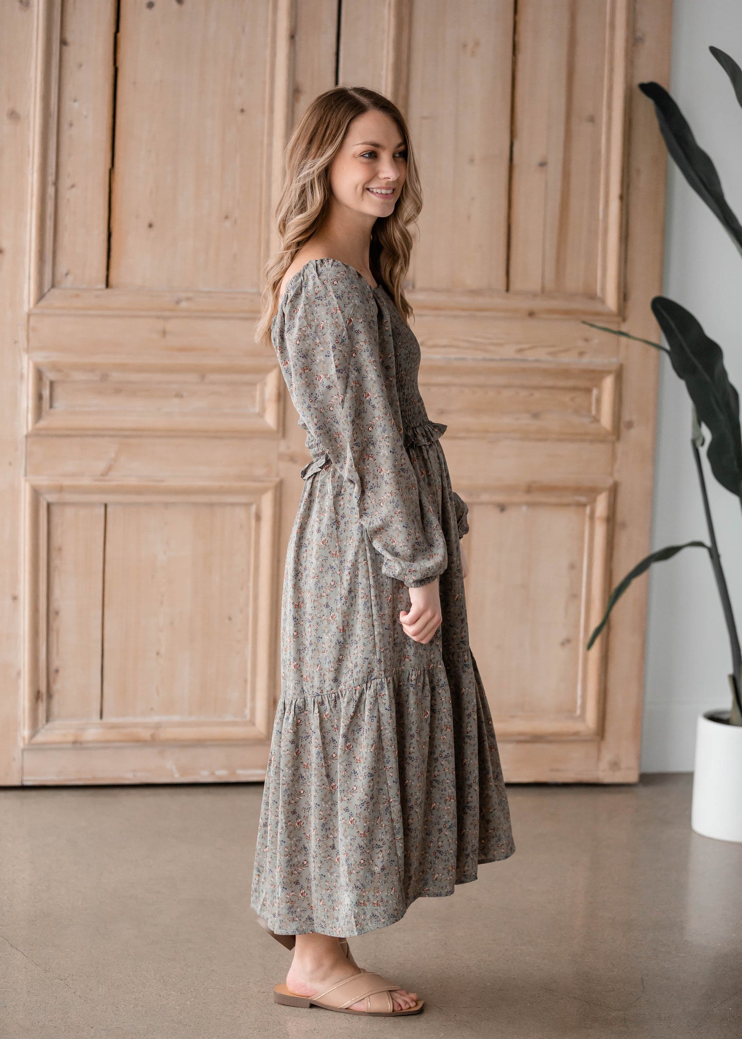 Square Neck Smocked Midi Dress Dresses Hayden