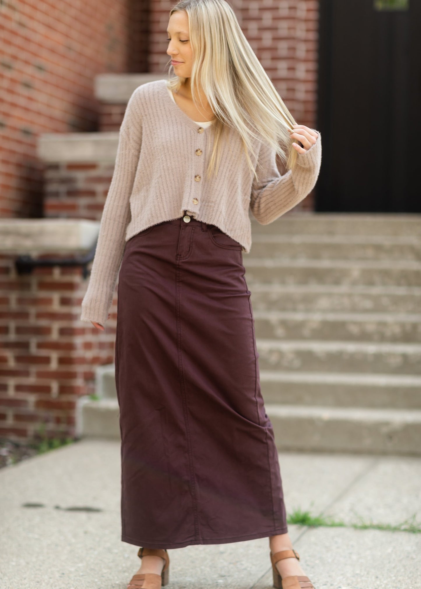 Stella Currant Long Denim Maxi Skirt Skirts Inherit