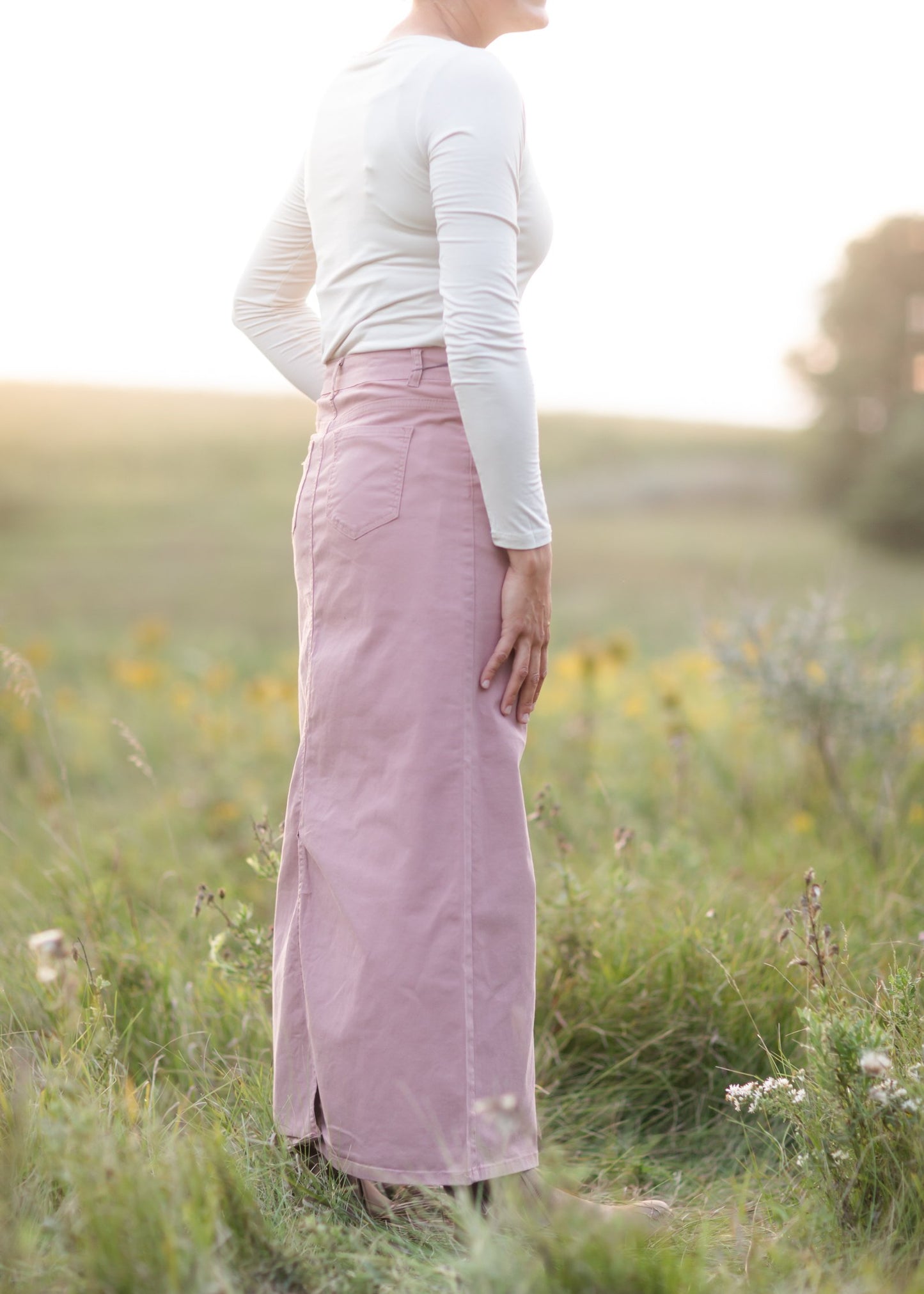 Stella Mauve Long Denim Maxi Skirt Skirts Inherit