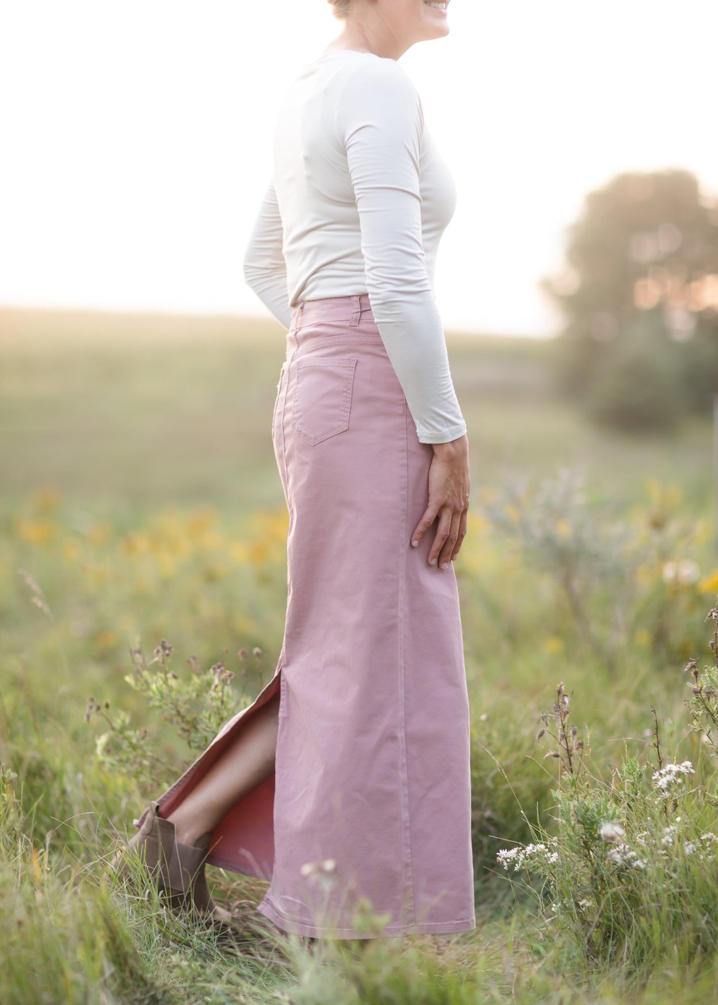 Stella Mauve Long Denim Midi Skirt Skirts Inherit