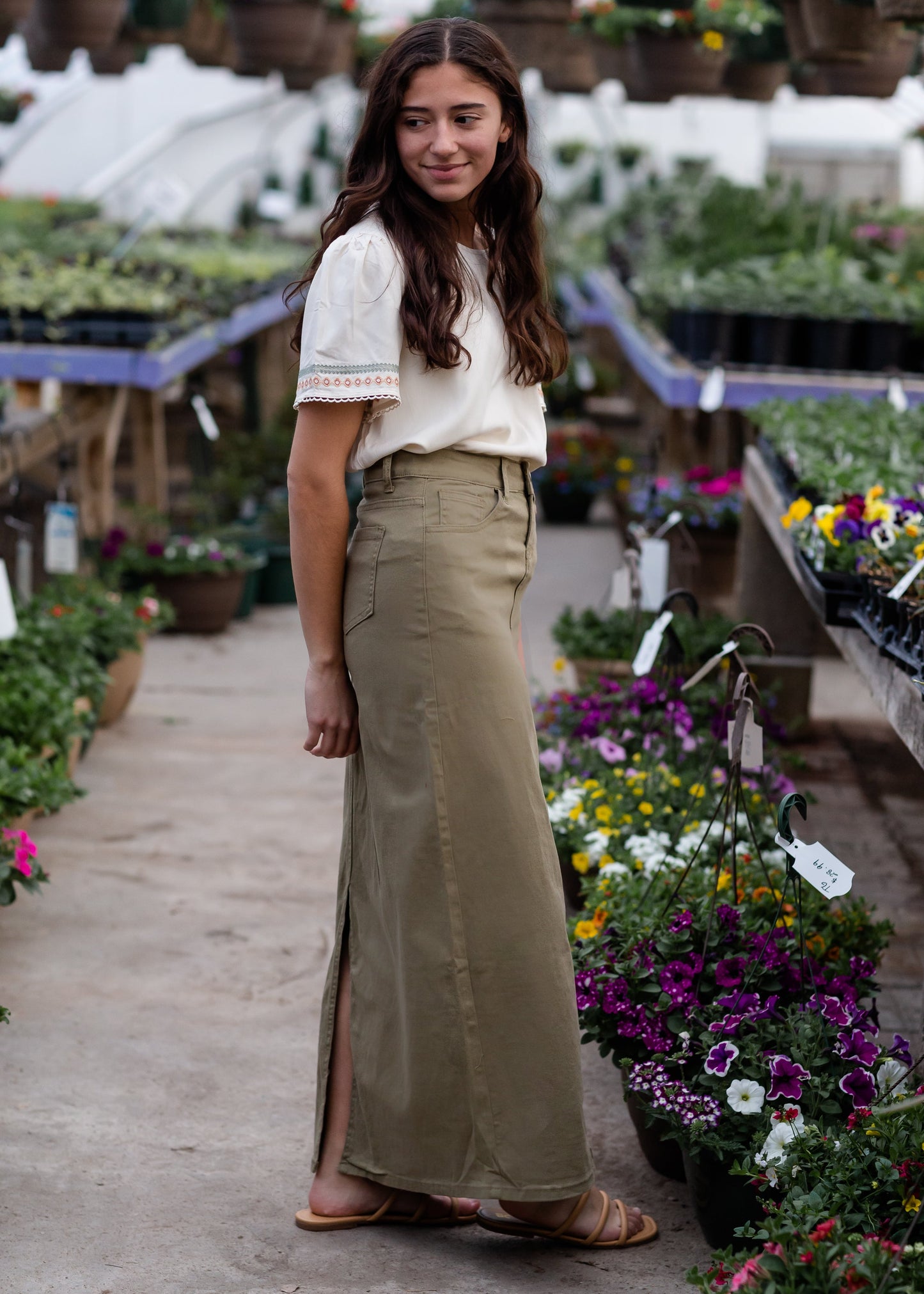 Stella Moss Olive Long Denim Maxi Skirt Inherit Co.