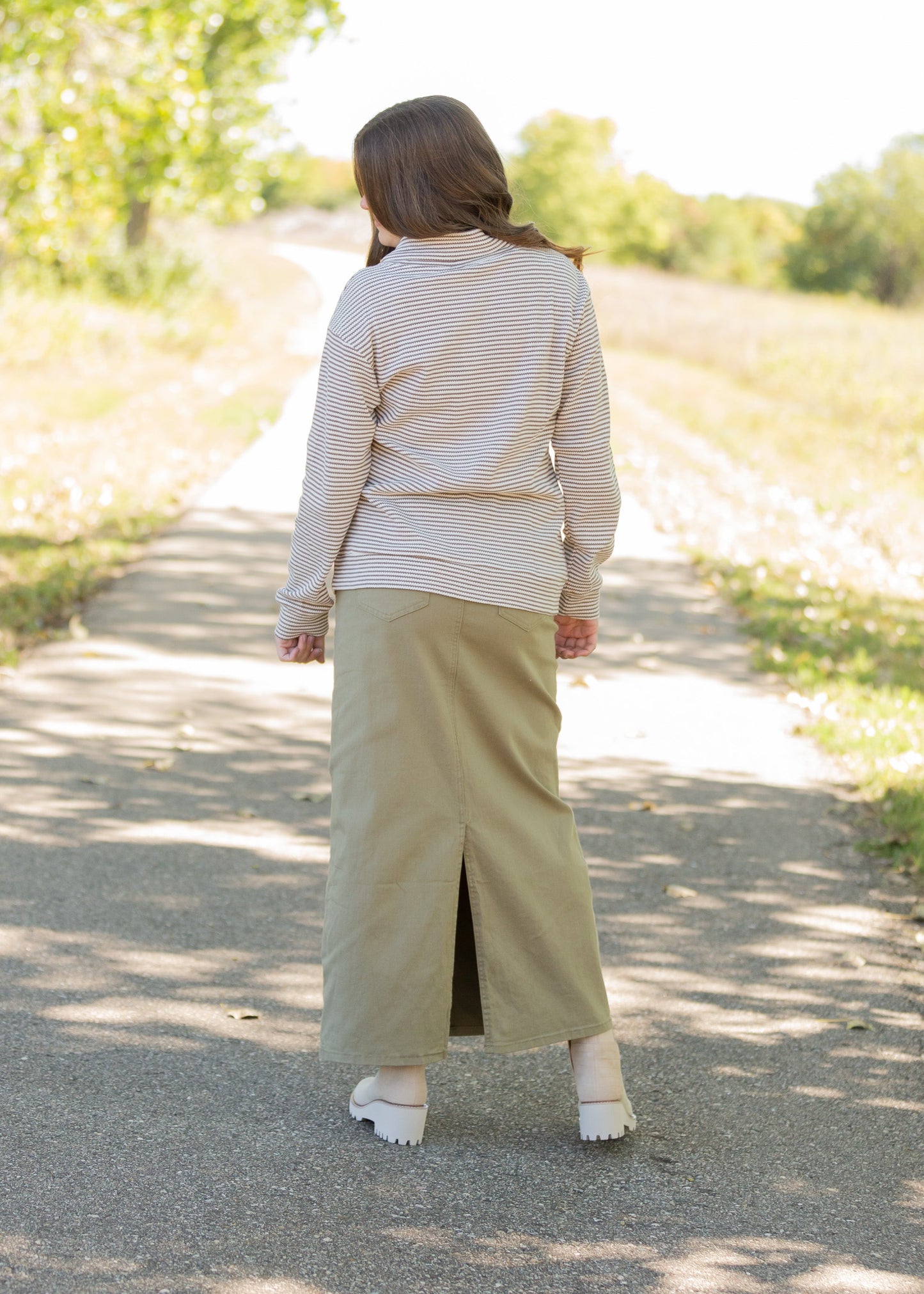 Stella Moss Olive Long Denim Maxi Skirt Skirts