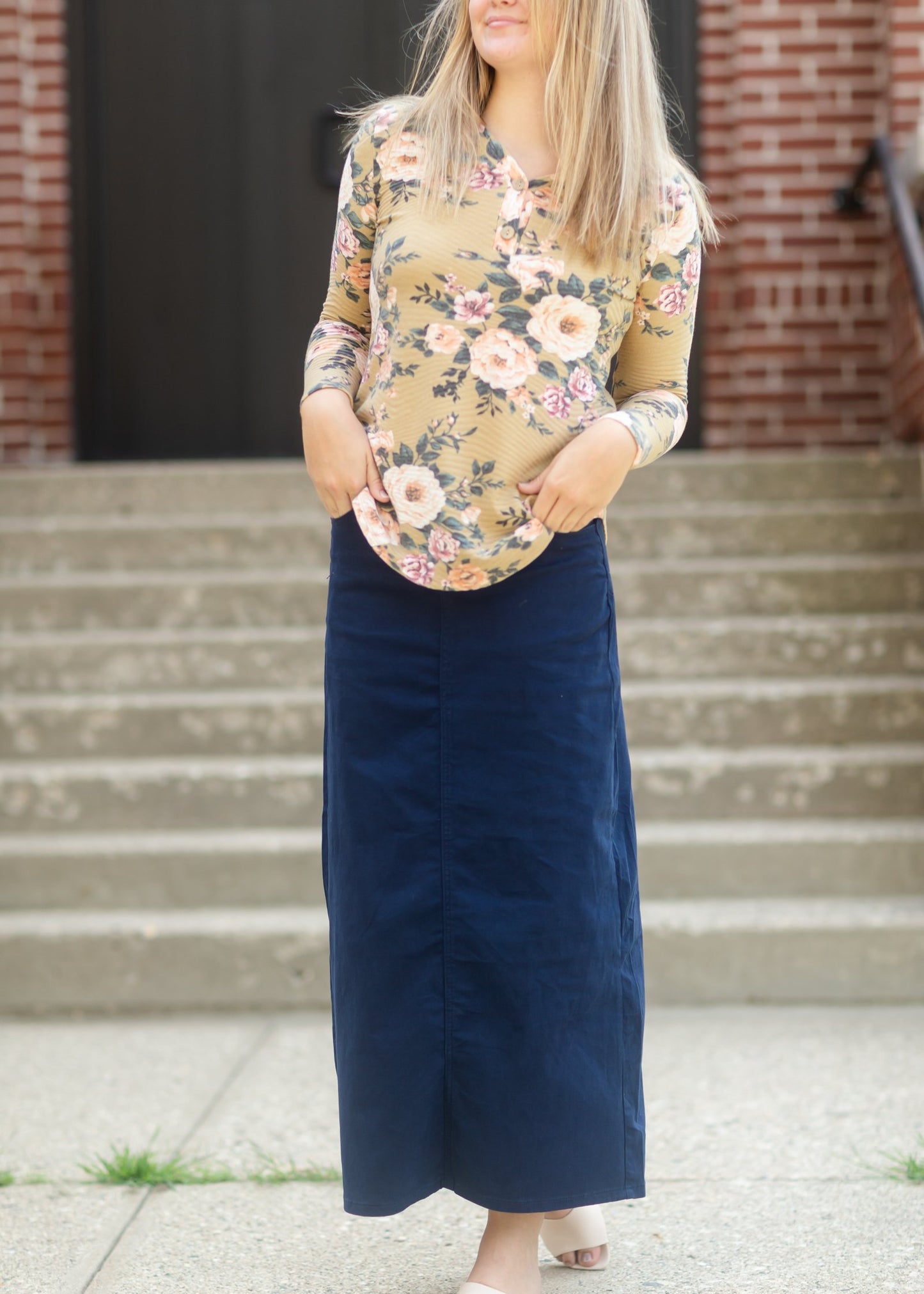 Stella Navy Long Denim Maxi Skirt Skirts Inherit
