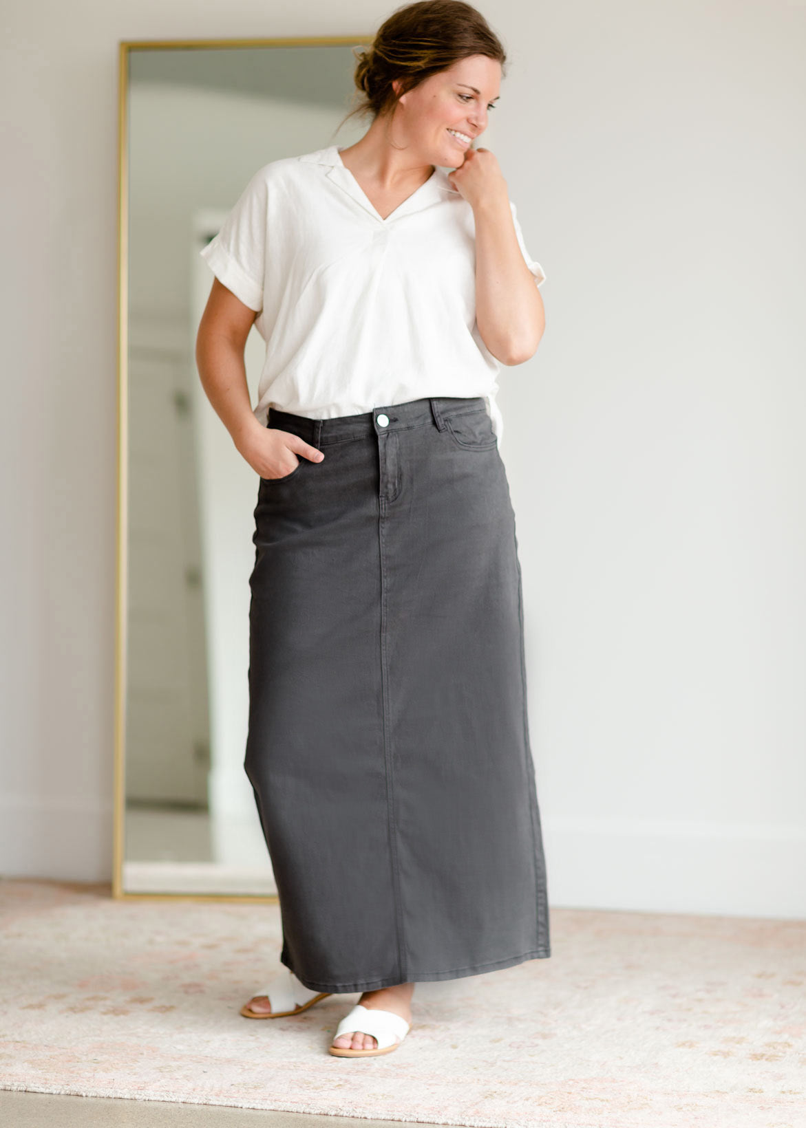 Stella Smokey Charcoal Long Denim Maxi Skirt Inherit Co.