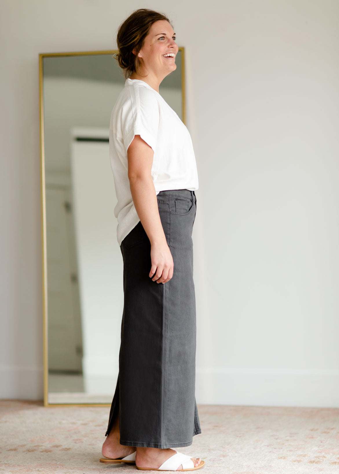 Stella Smokey Charcoal Long Denim Maxi Skirt Inherit Co.