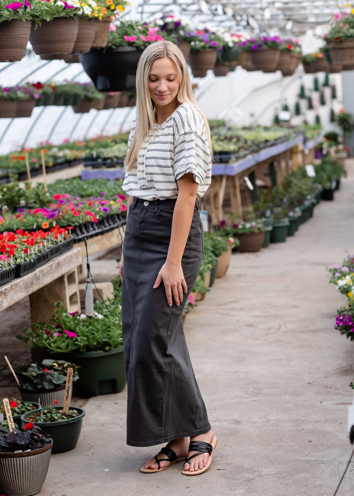 Stella Smokey Charcoal Long Denim Maxi Skirt Inherit Co.