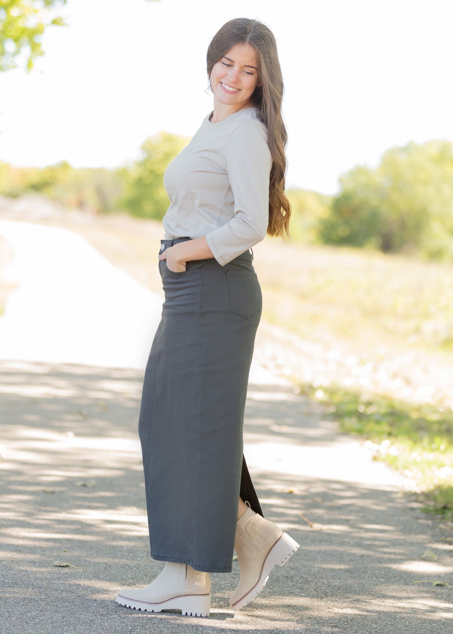 Stella Smokey Charcoal Long Denim Maxi Skirt Skirts