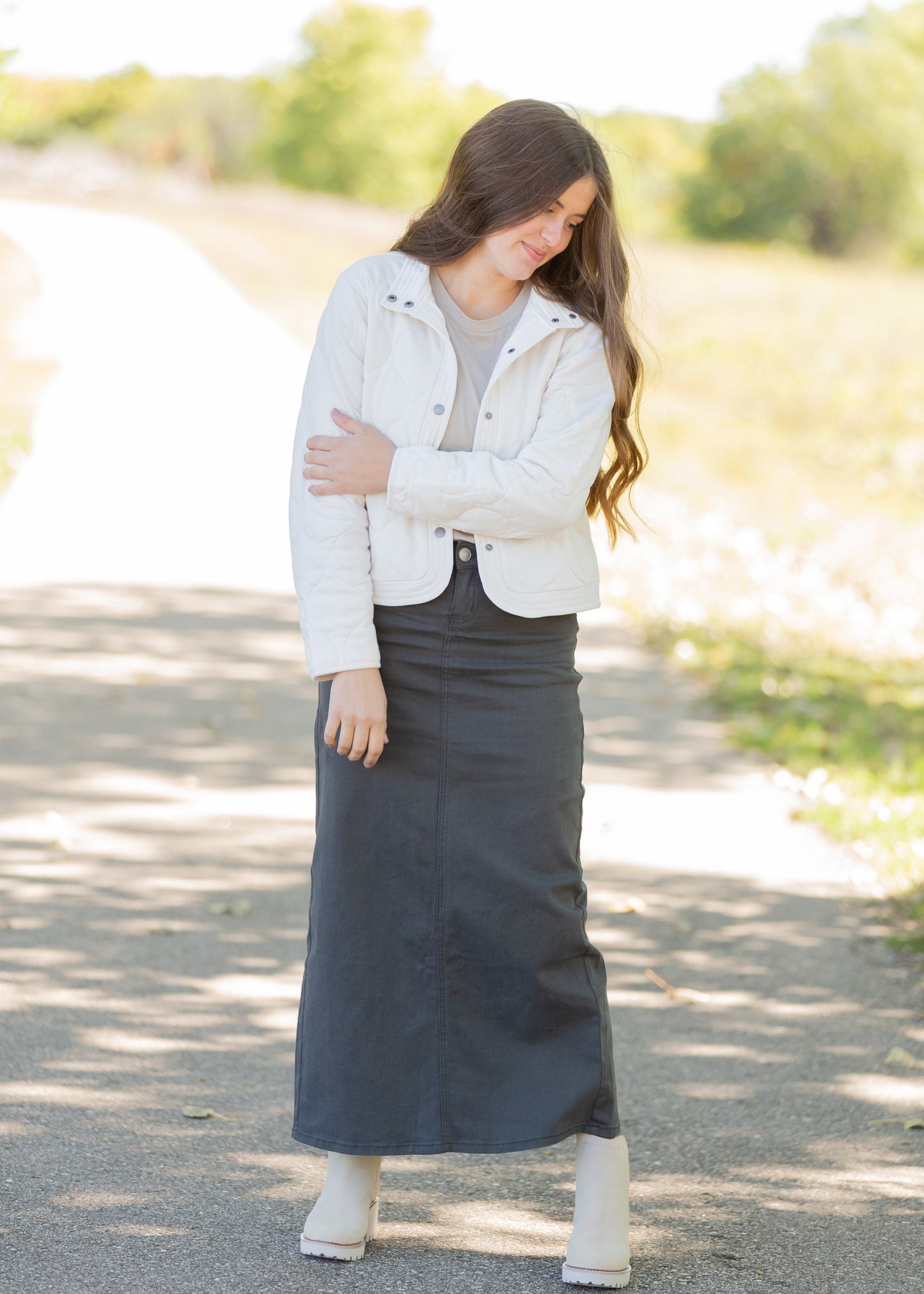 Stella Smokey Charcoal Long Denim Maxi Skirt Skirts