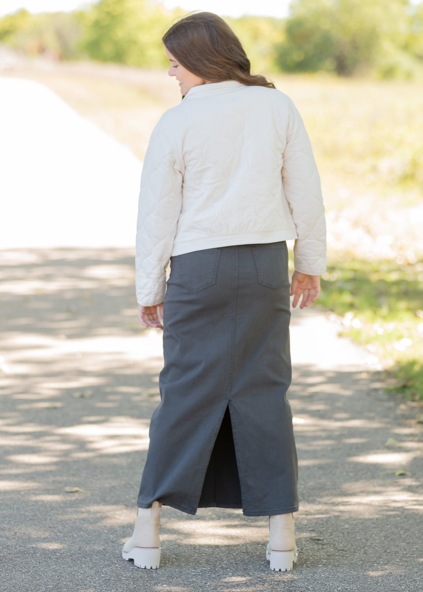 Stella Smokey Charcoal Long Denim Maxi Skirt Skirts