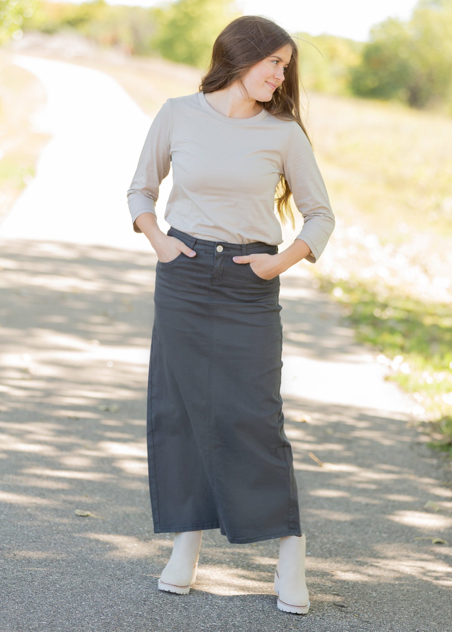 Stella Smokey Charcoal Long Denim Maxi Skirt Skirts