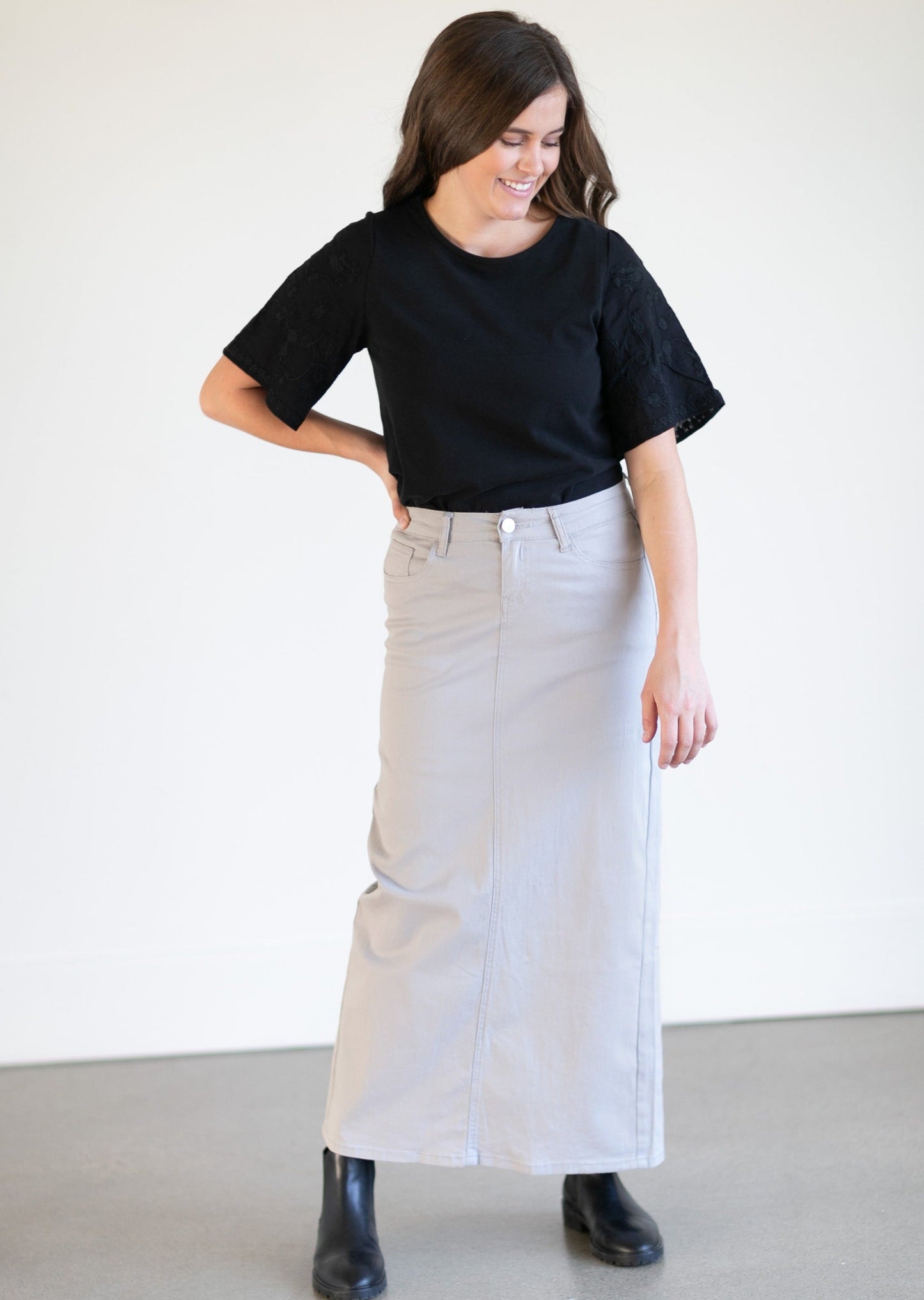 Stella Stone Gray Long Denim Maxi Skirt - FINAL SALE Skirts