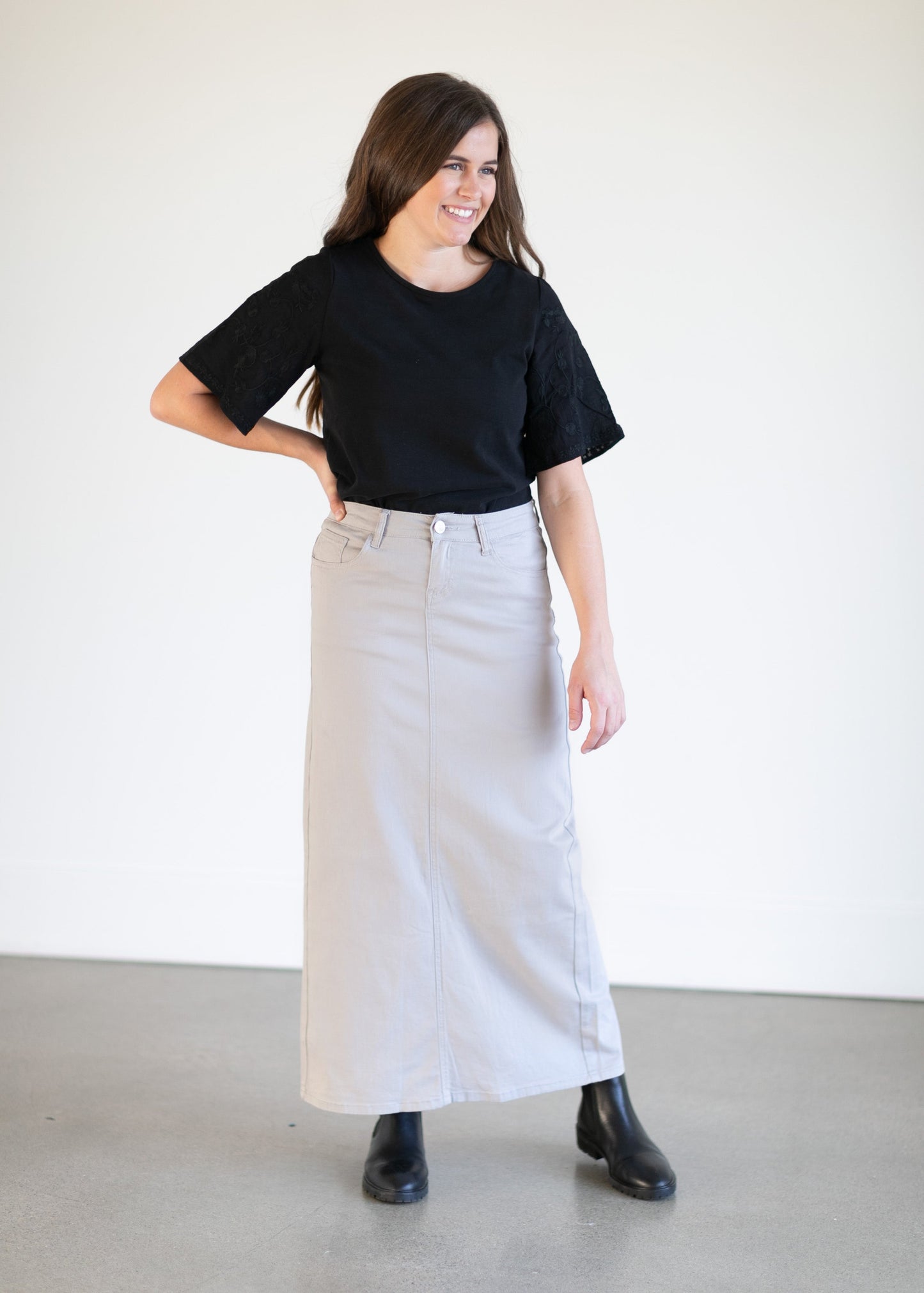 Stella Stone Gray Long Denim Maxi Skirt - FINAL SALE Skirts