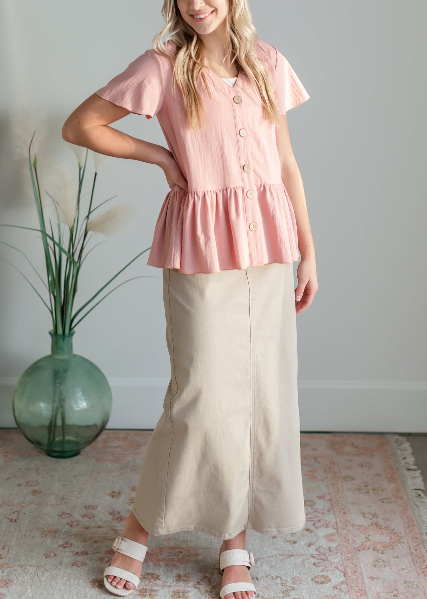 Stella Tawny Taupe Long Denim Maxi Skirt Sheer Dent Beauty