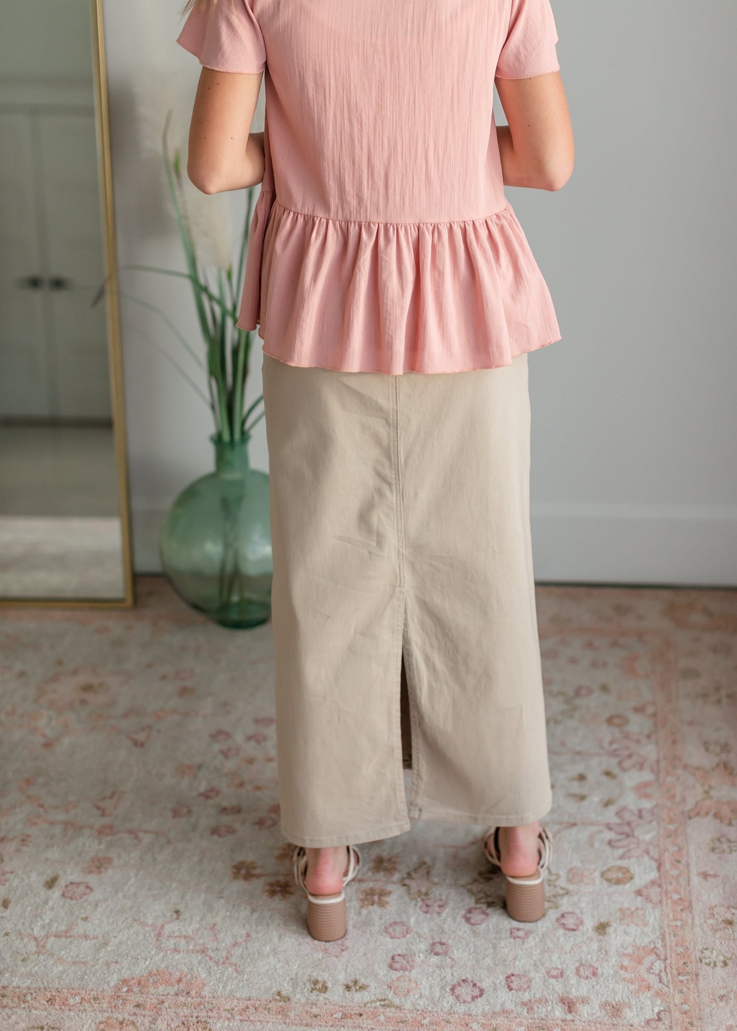 Stella Tawny Taupe Long Denim Maxi Skirt Sheer Dent Beauty