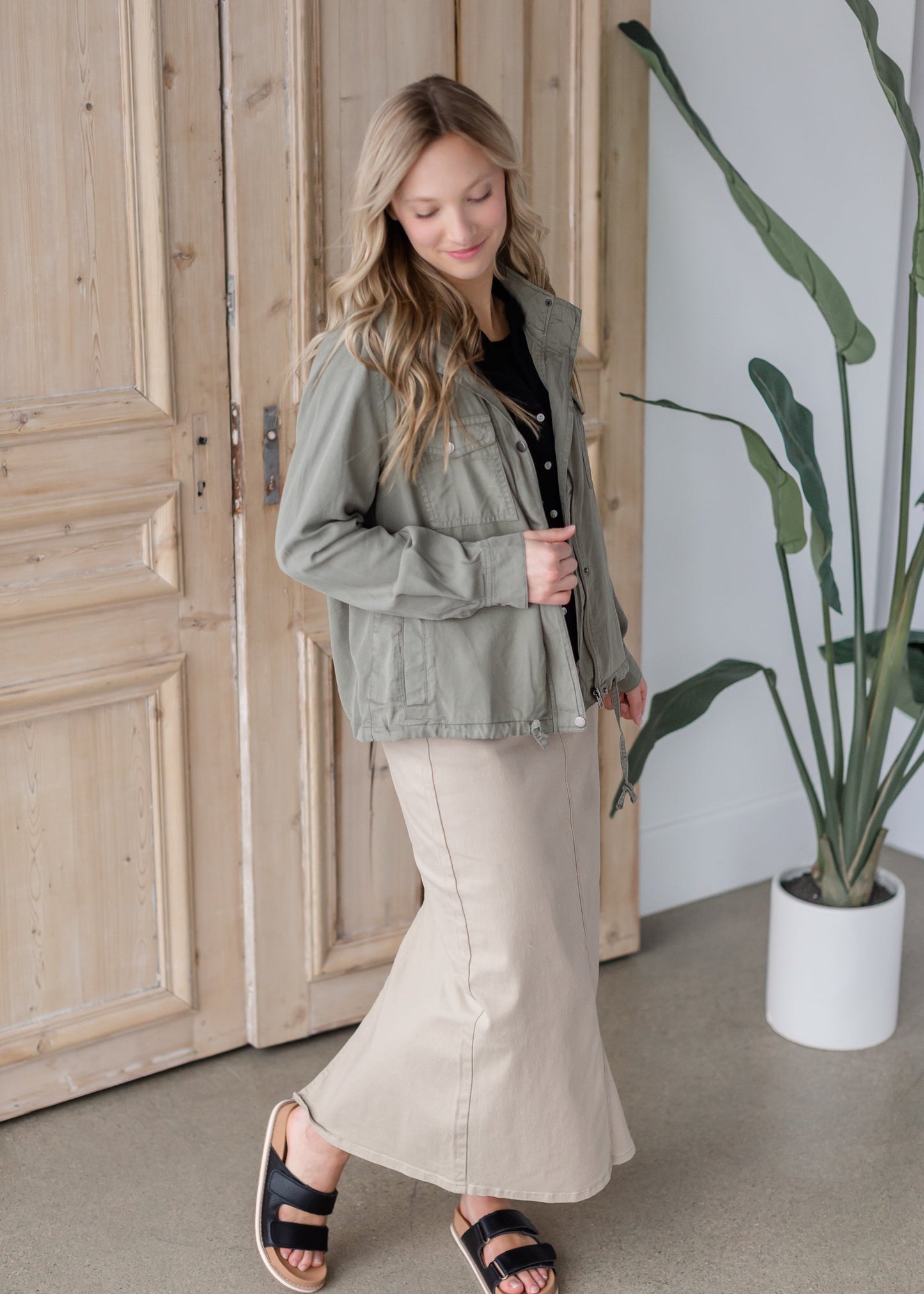 Stella Tawny Taupe Long Denim Maxi Skirt Sheer Dent Beauty