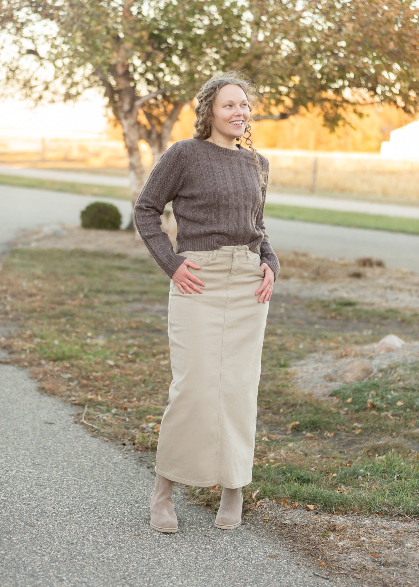 Stella Tawny Taupe Long Denim Maxi Skirt Skirts