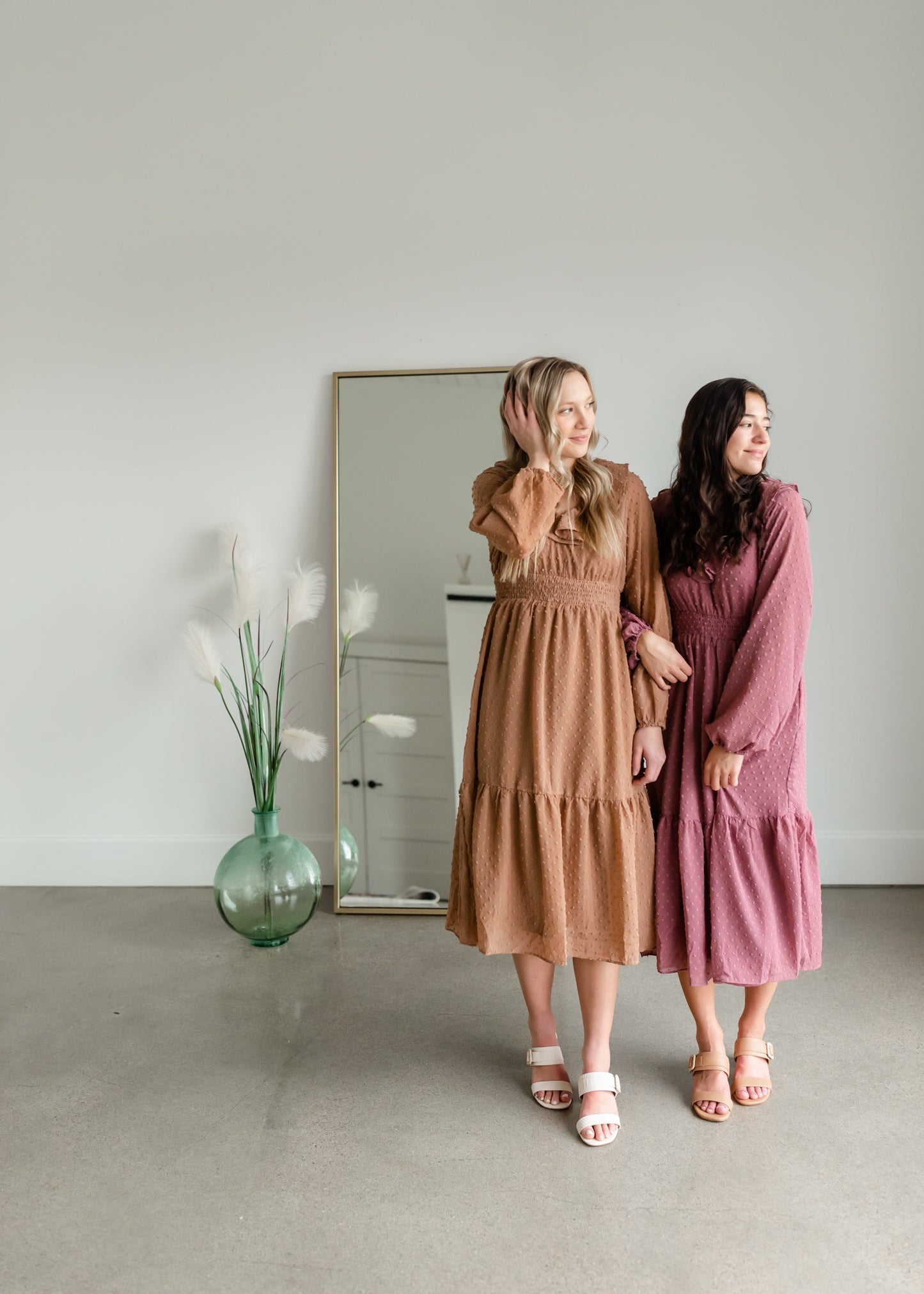 Swiss Dot Midi Dress With Ruffle Detail Dresses Polagram & BaeVely
