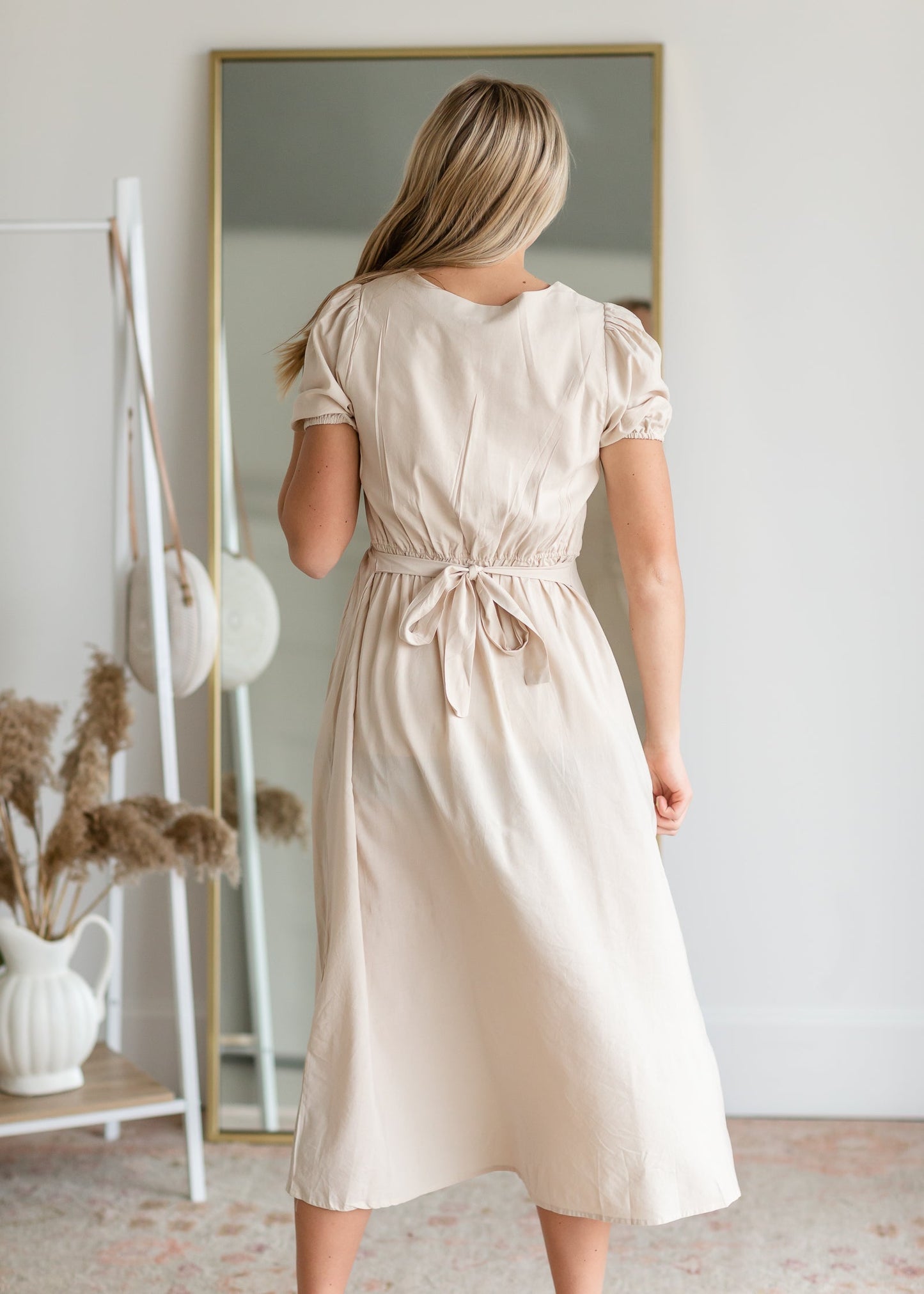 Taupe Button Up Puff Sleeve Dress Dresses Hayden Los Angeles