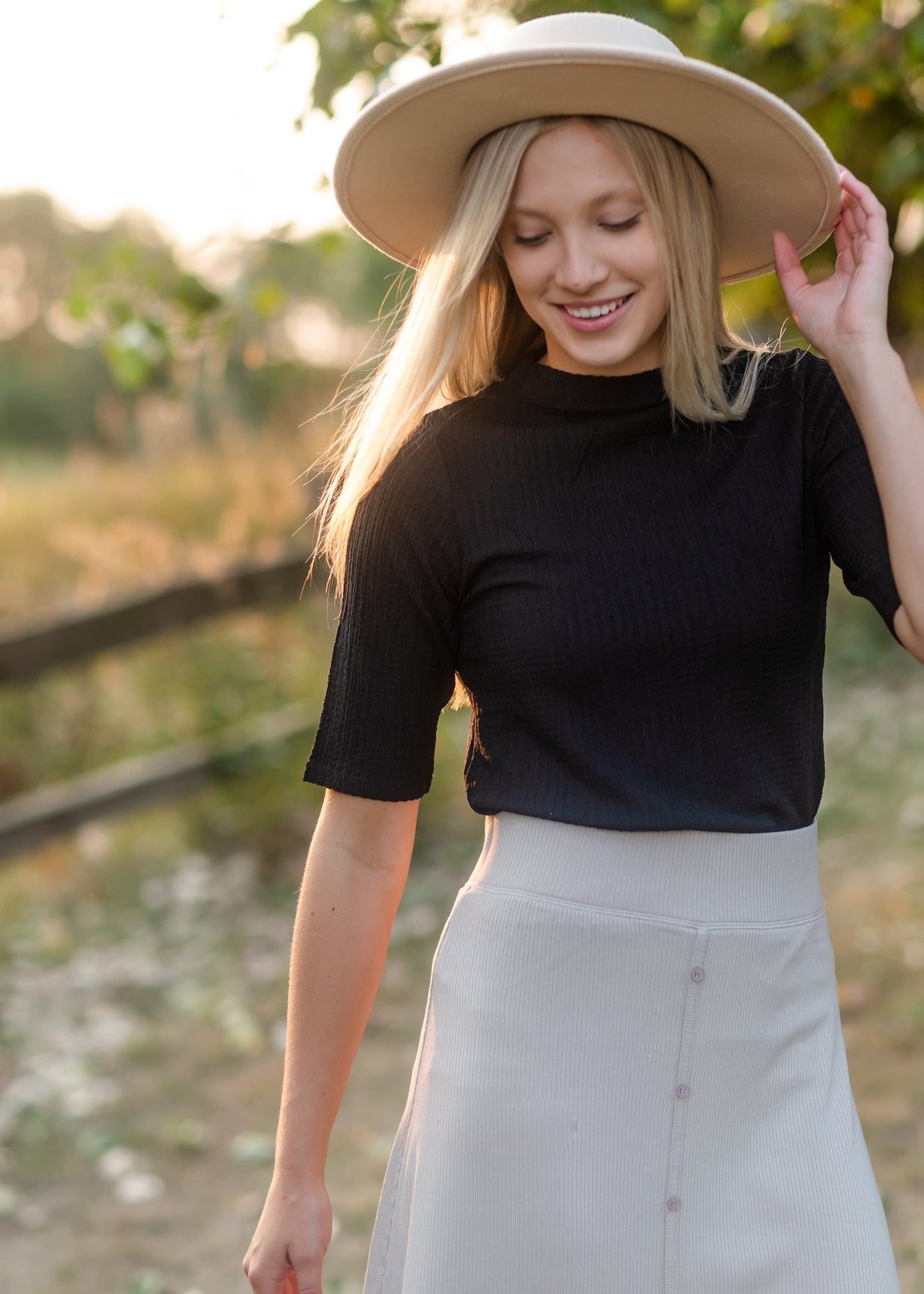 Textured Half Sleeve Mock Neck Top Tops Grade & Gather