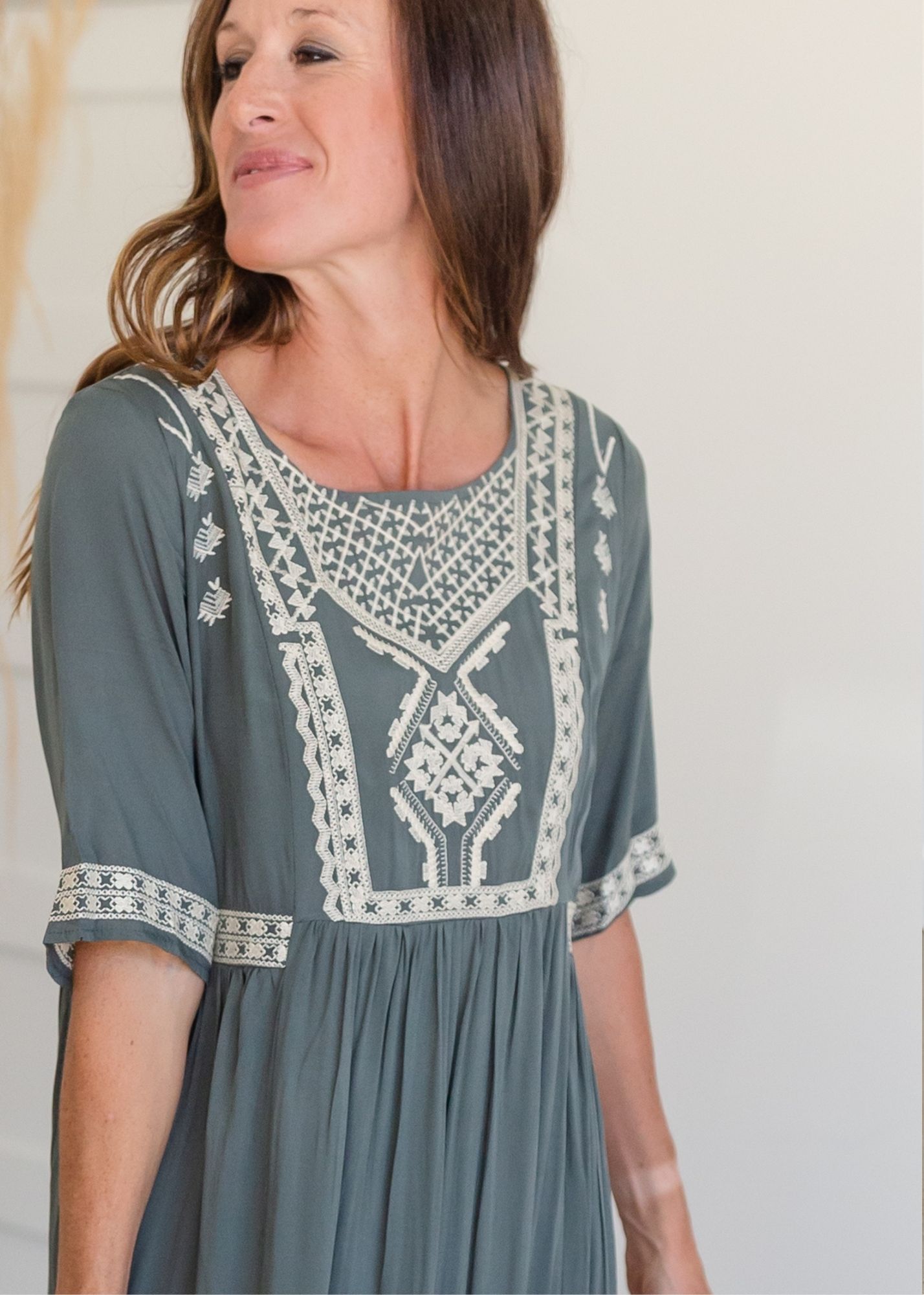 Tiered Embroidered Half Sleeve Maxi Dress Dresses Tea & Rose