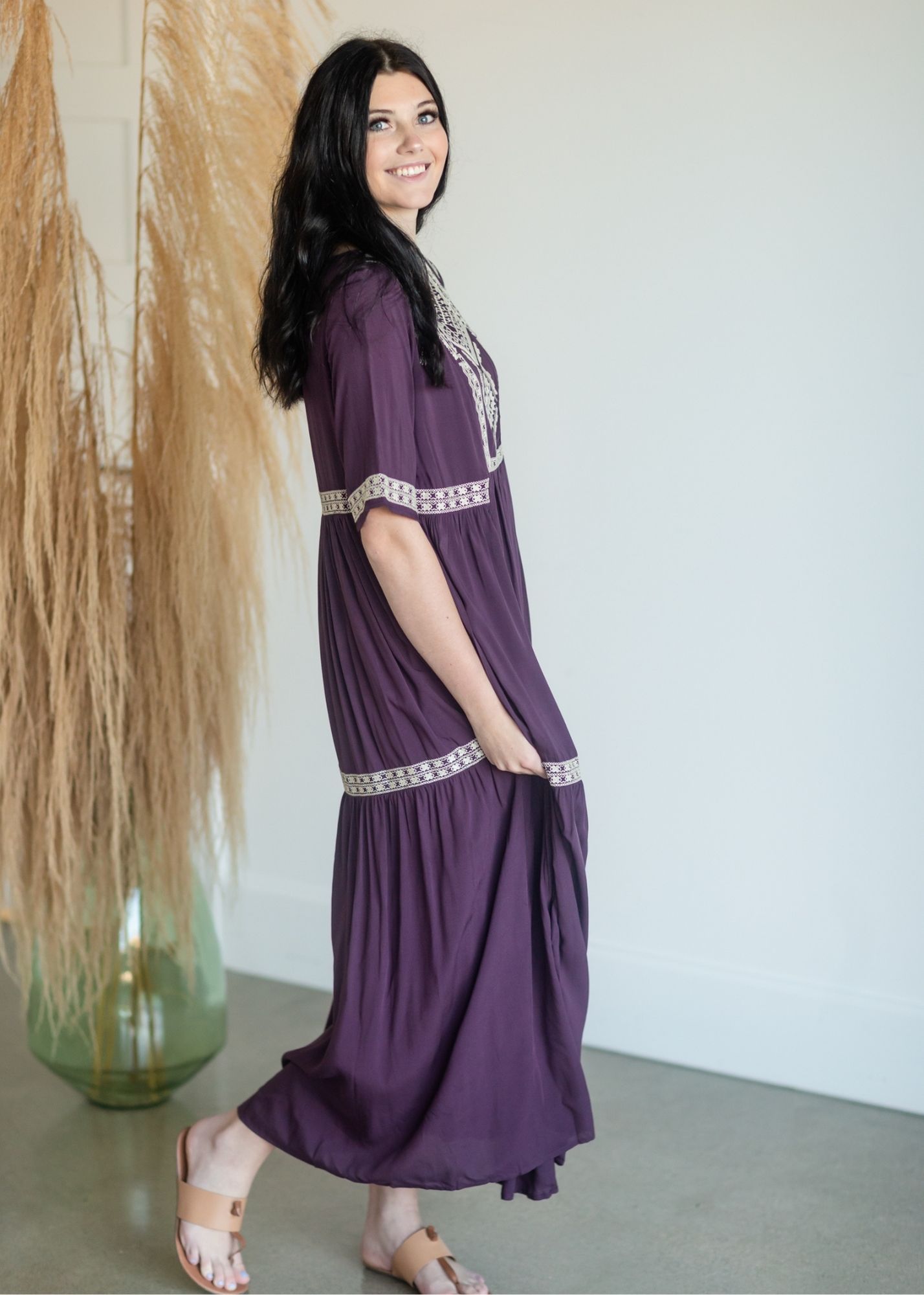 Tiered Embroidered Half Sleeve Maxi Dress Dresses Tea & Rose
