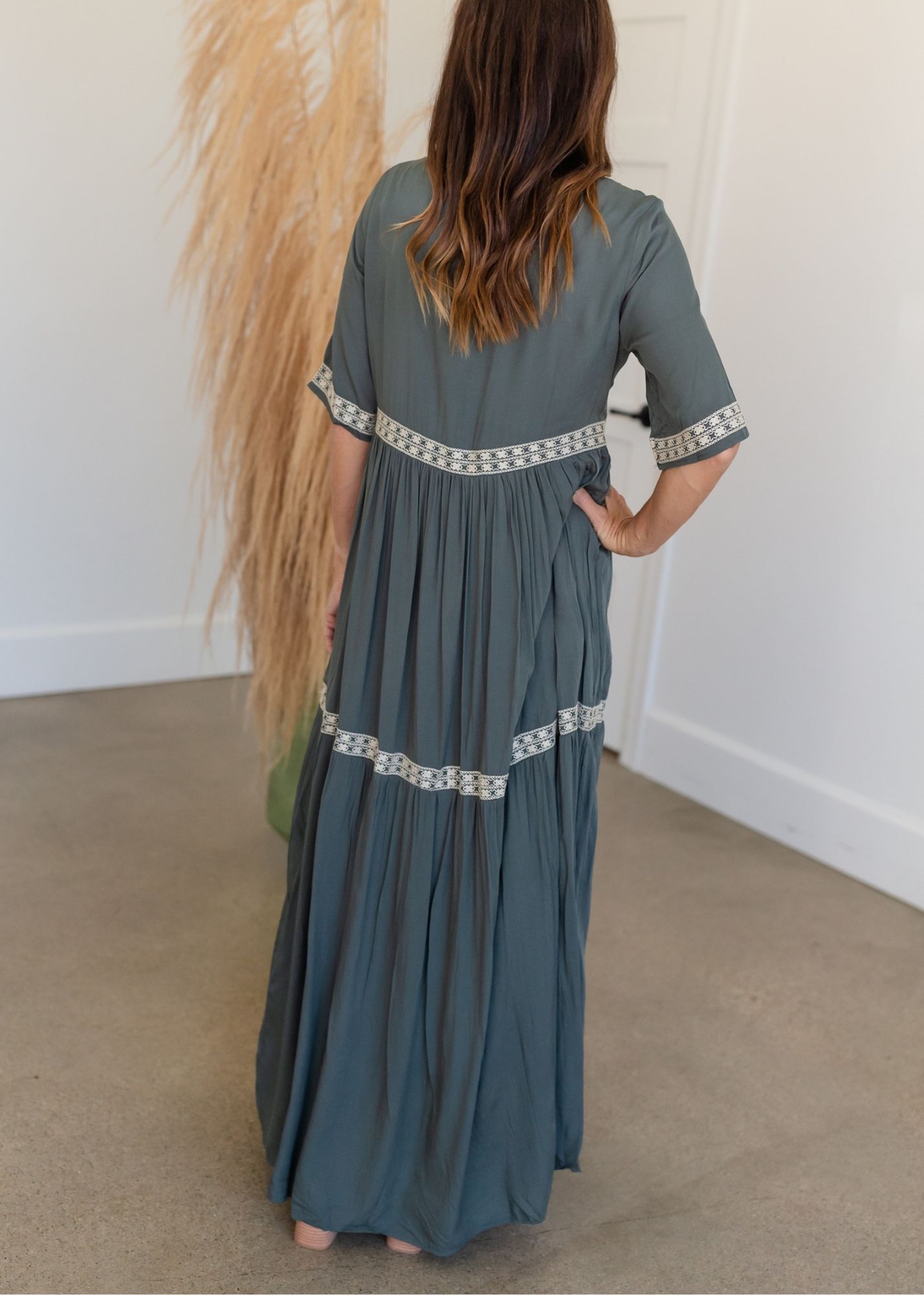 Tiered Embroidered Half Sleeve Maxi Dress Dresses Tea & Rose