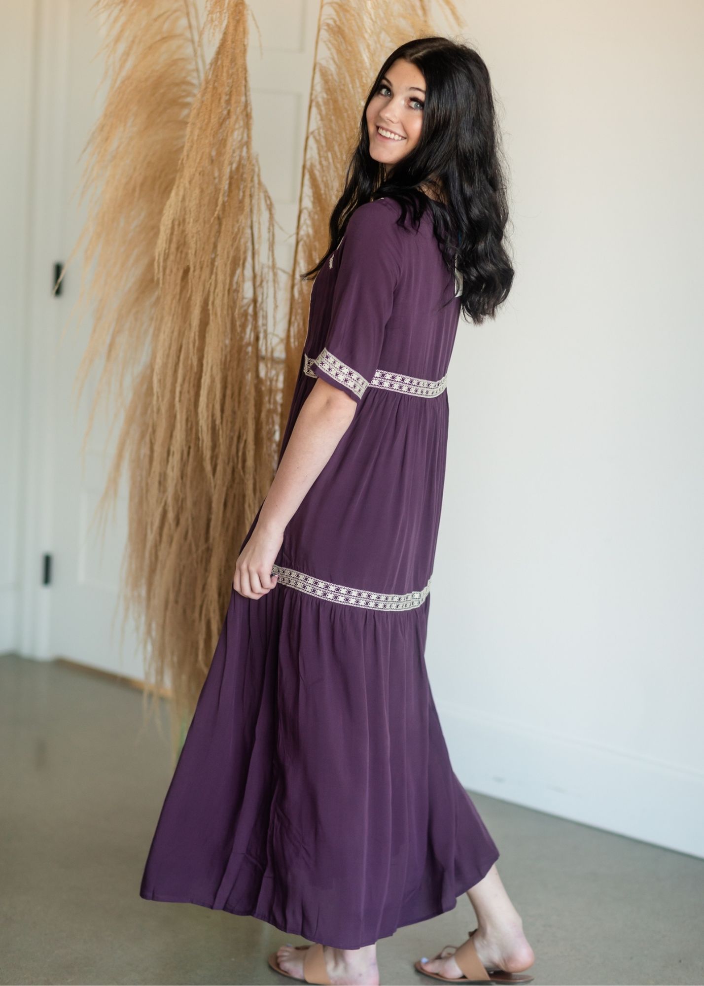 Tiered Embroidered Half Sleeve Maxi Dress Dresses Tea & Rose