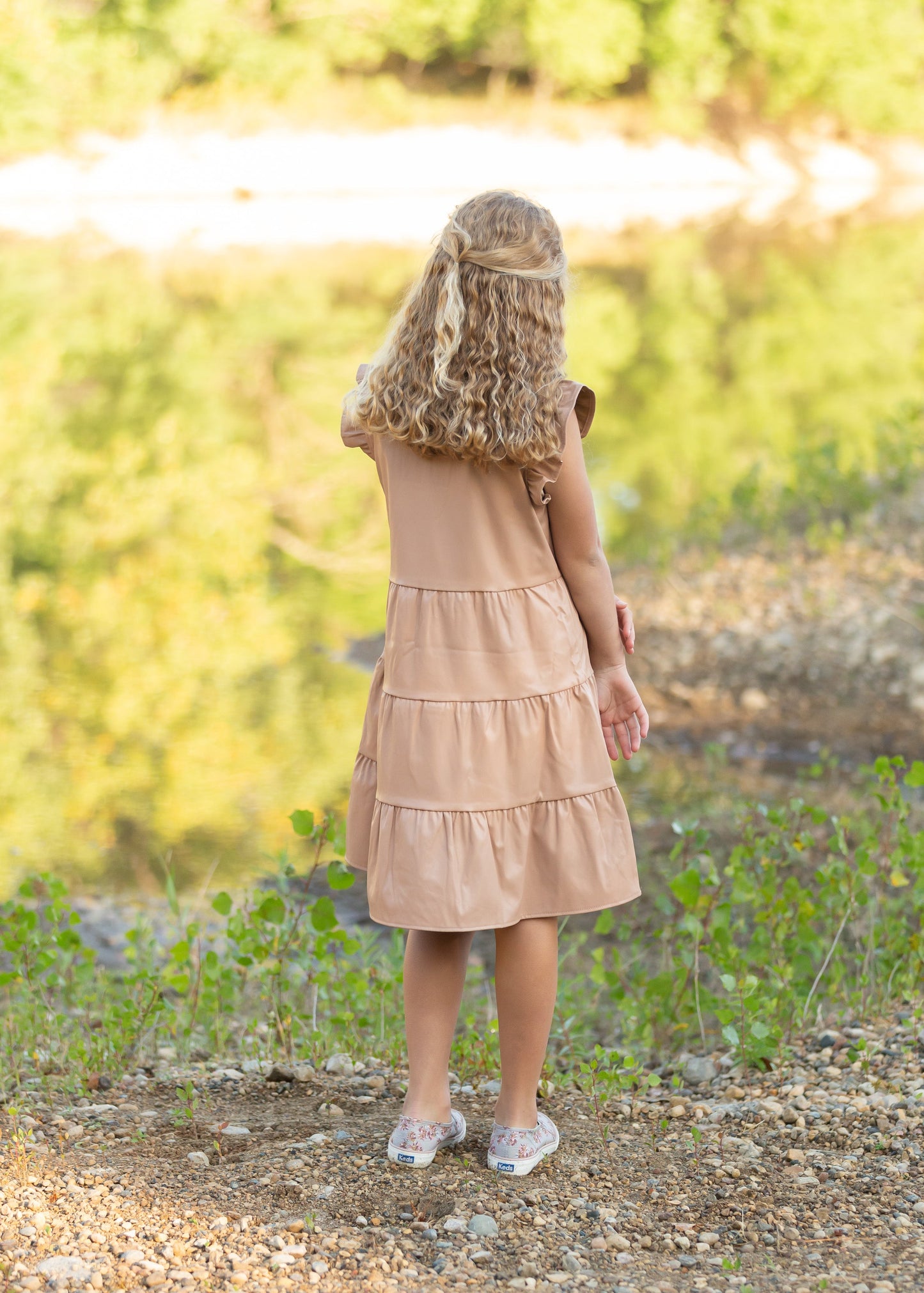 Tiered Ruffle Sleeve Leather Dress Dresses