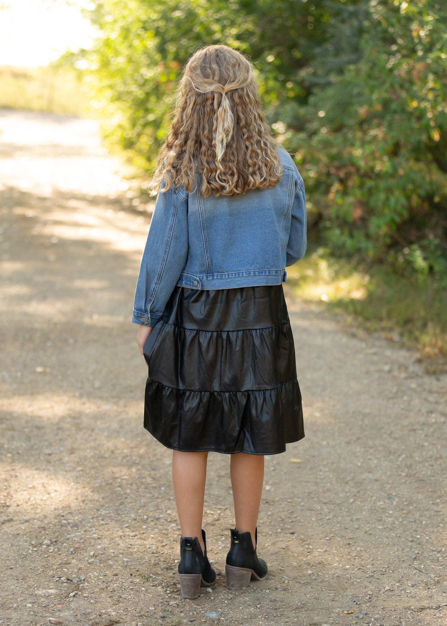 Tiered Ruffle Sleeve Leather Dress Dresses