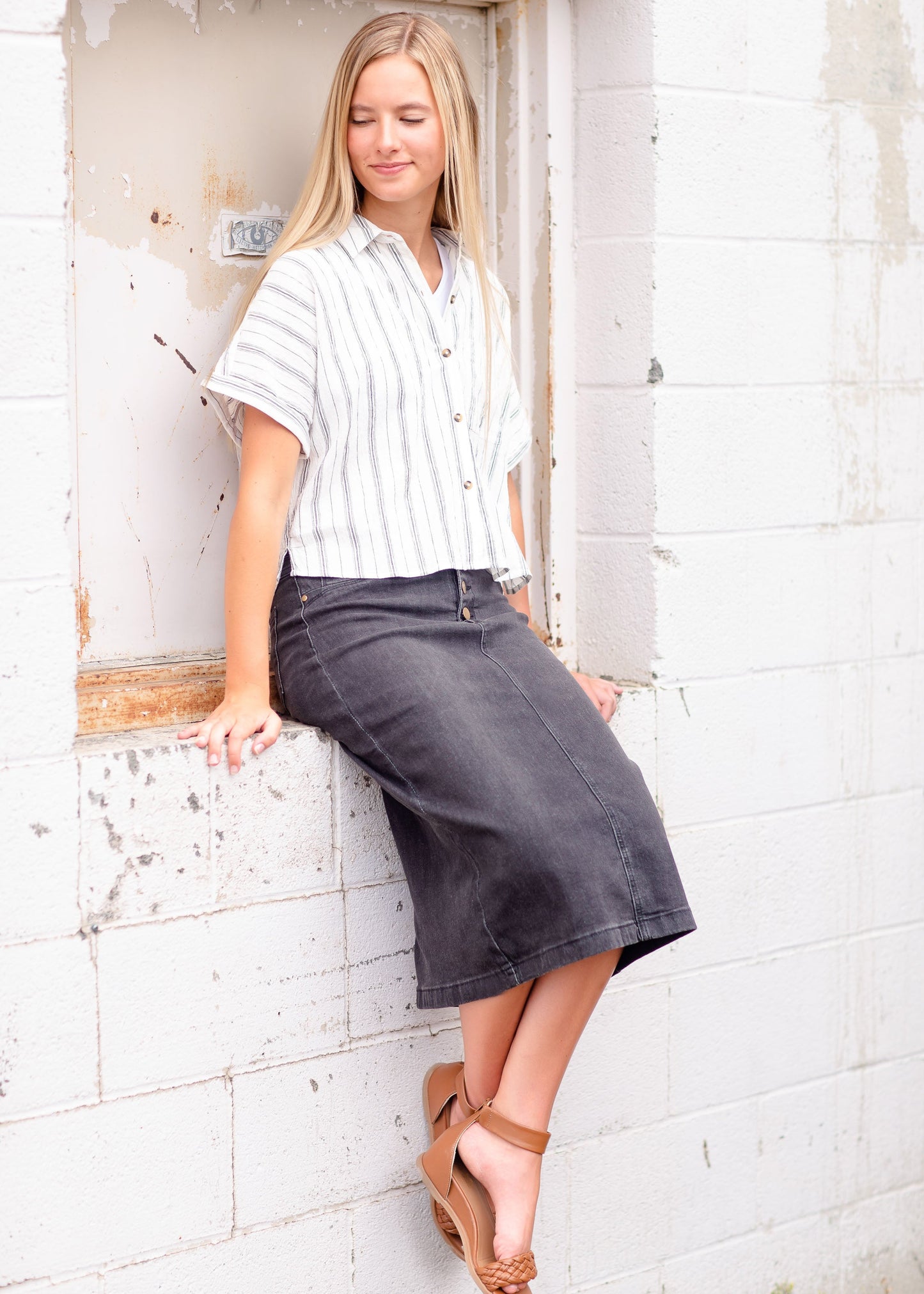 Tiffany Black Denim Midi Skirt Skirts